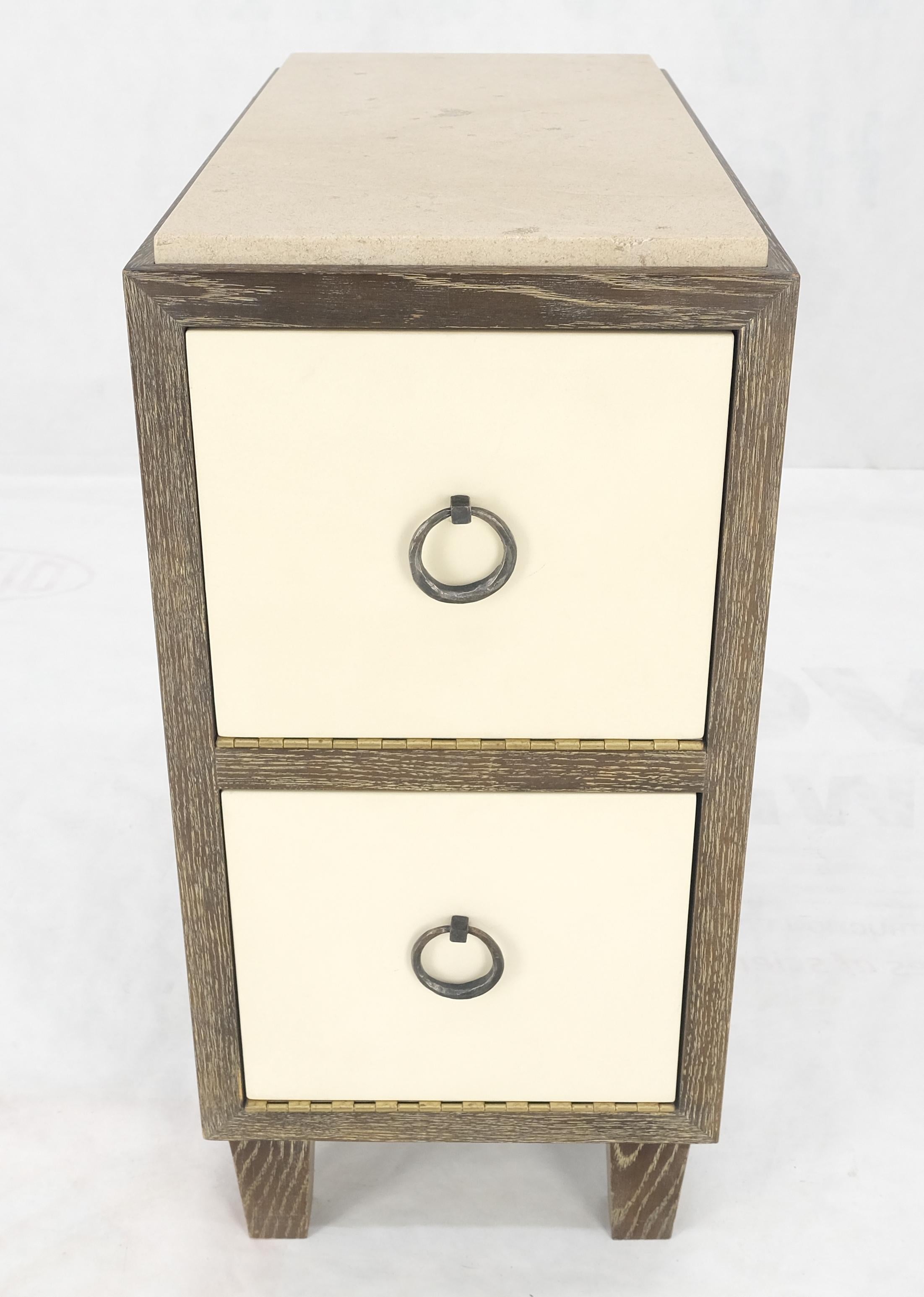 American Travertine Top Cerused Drop Front Doors Compartments Night Stand End Table MINT For Sale