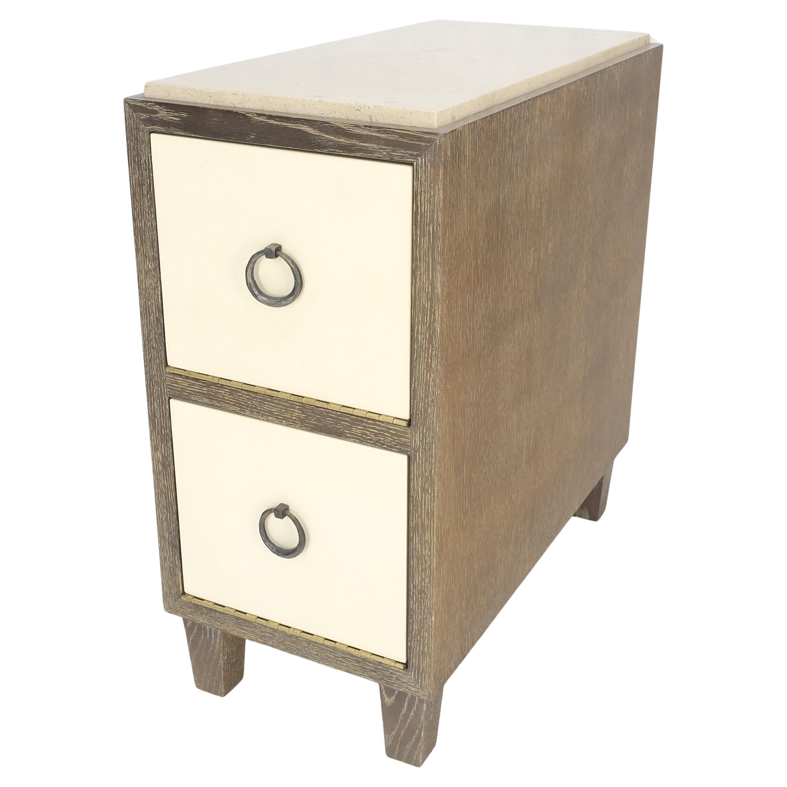 Travertine Top Cerused Drop Front Doors Compartments Night Stand End Table MINT