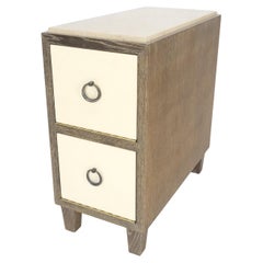 Used Travertine Top Cerused Drop Front Doors Compartments Night Stand End Table MINT