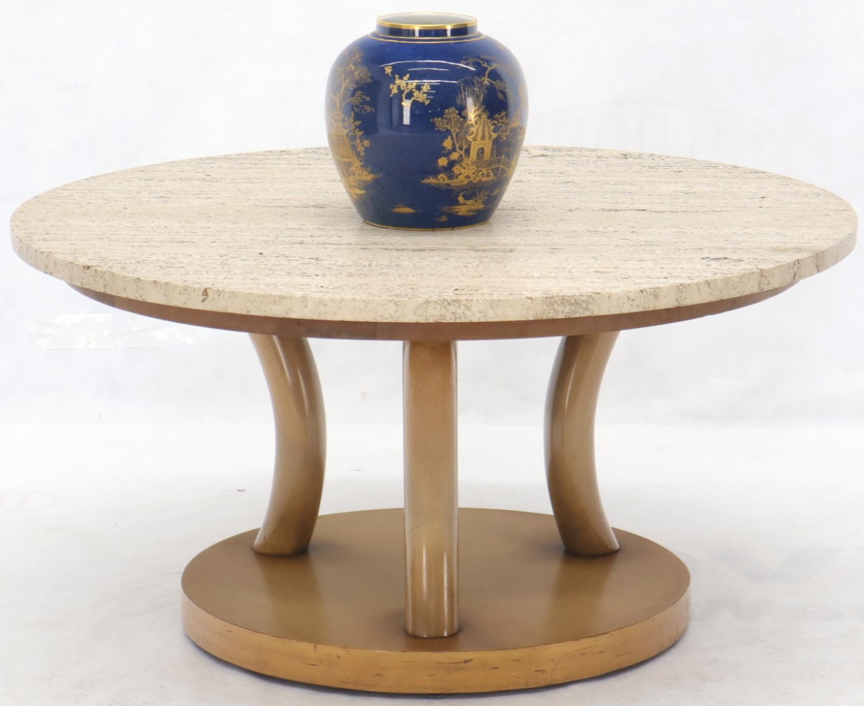 American travertine Top Horn Like Pillars Tripod Base Round Coffee Table For Sale