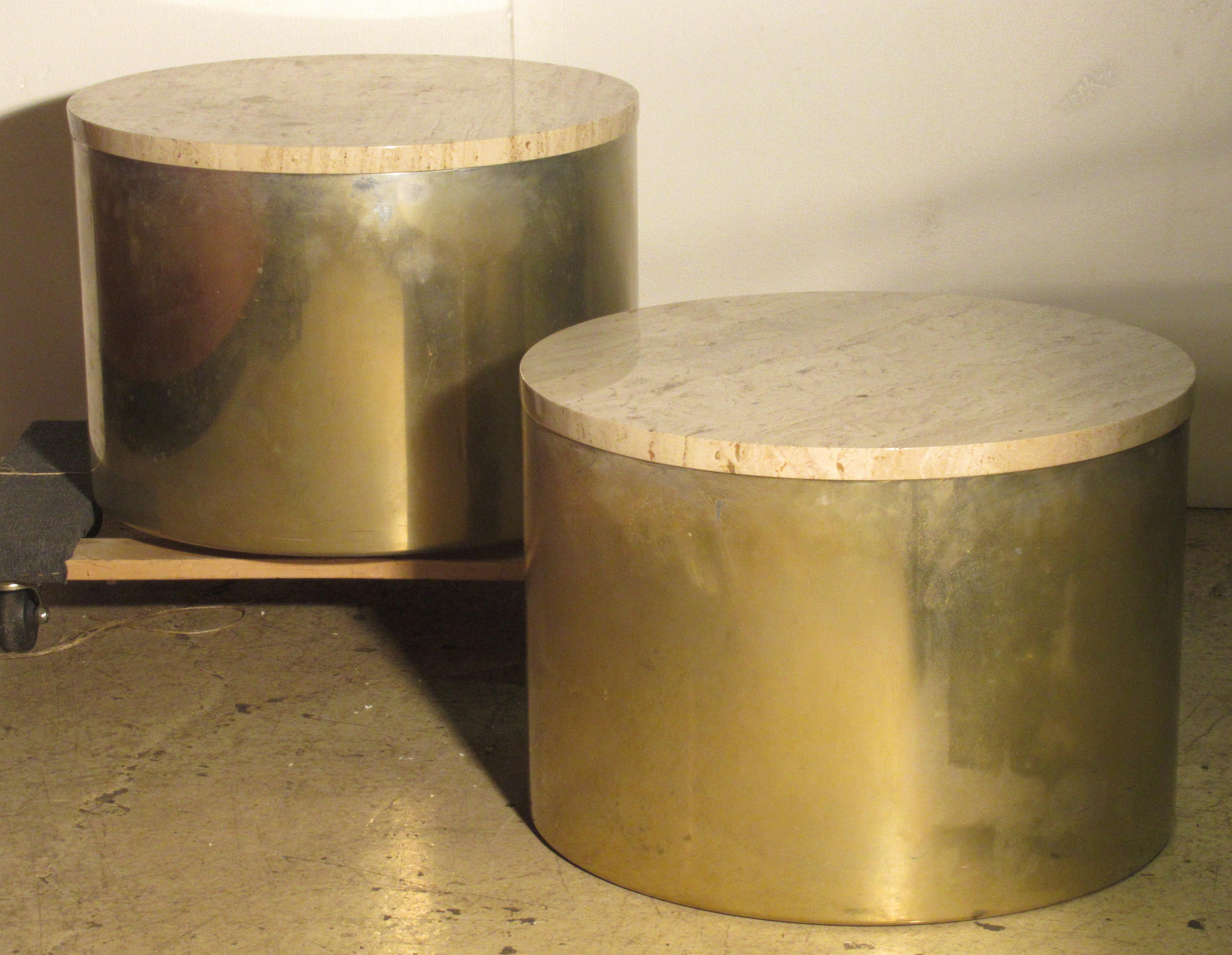 Travertine Top Minimalist Cylinder Tables by Paul Mayen - Habitat International 7