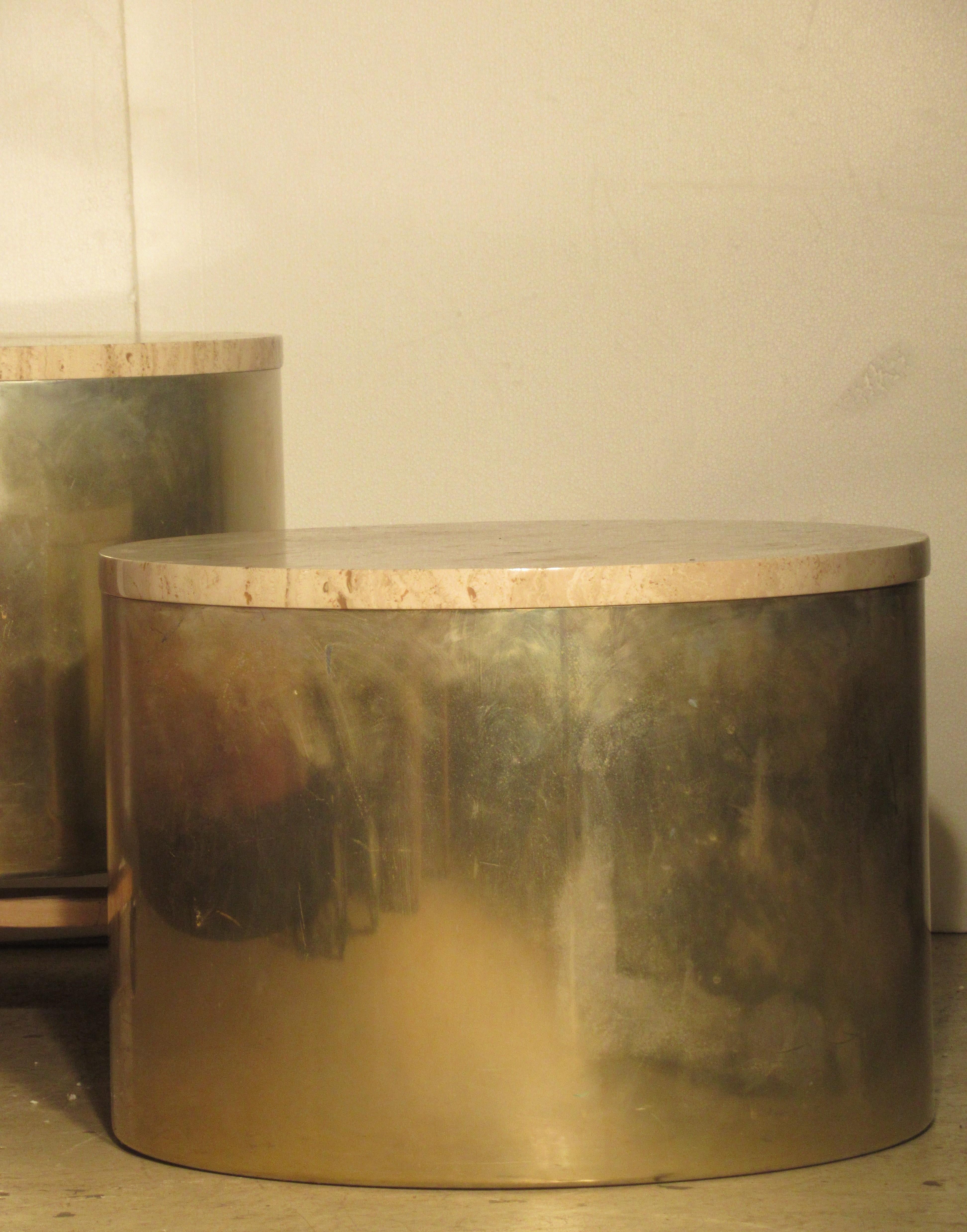 American Travertine Top Minimalist Cylinder Tables by Paul Mayen - Habitat International