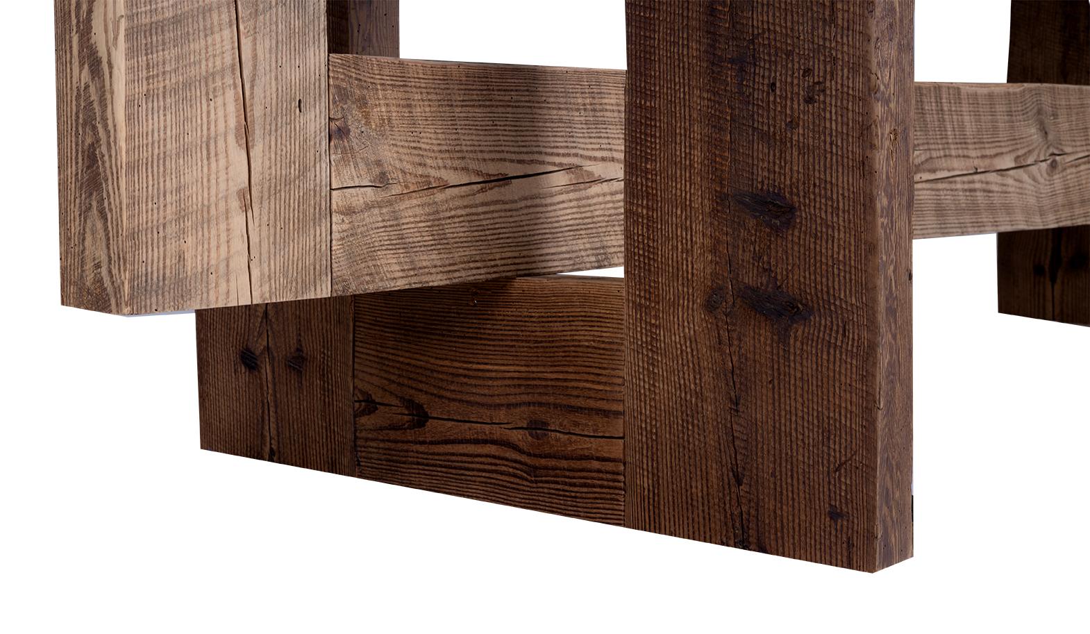 Travertine Top on Geometric Pine Base Dining Table In Good Condition For Sale In Dallas, TX