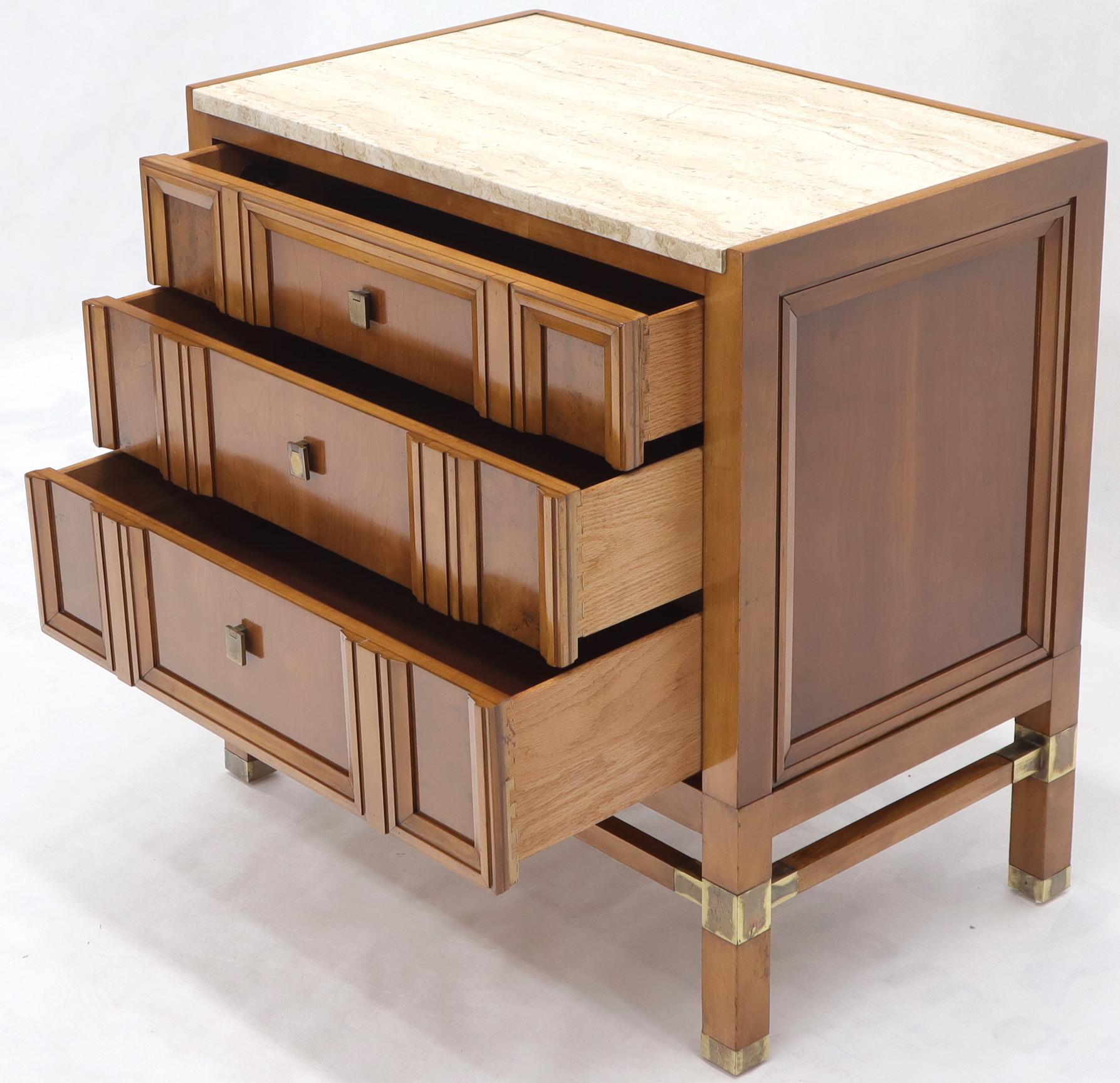 Travertine Top Three Drawers Bachelors Chest with Brass Pulls and Accents For Sale 5