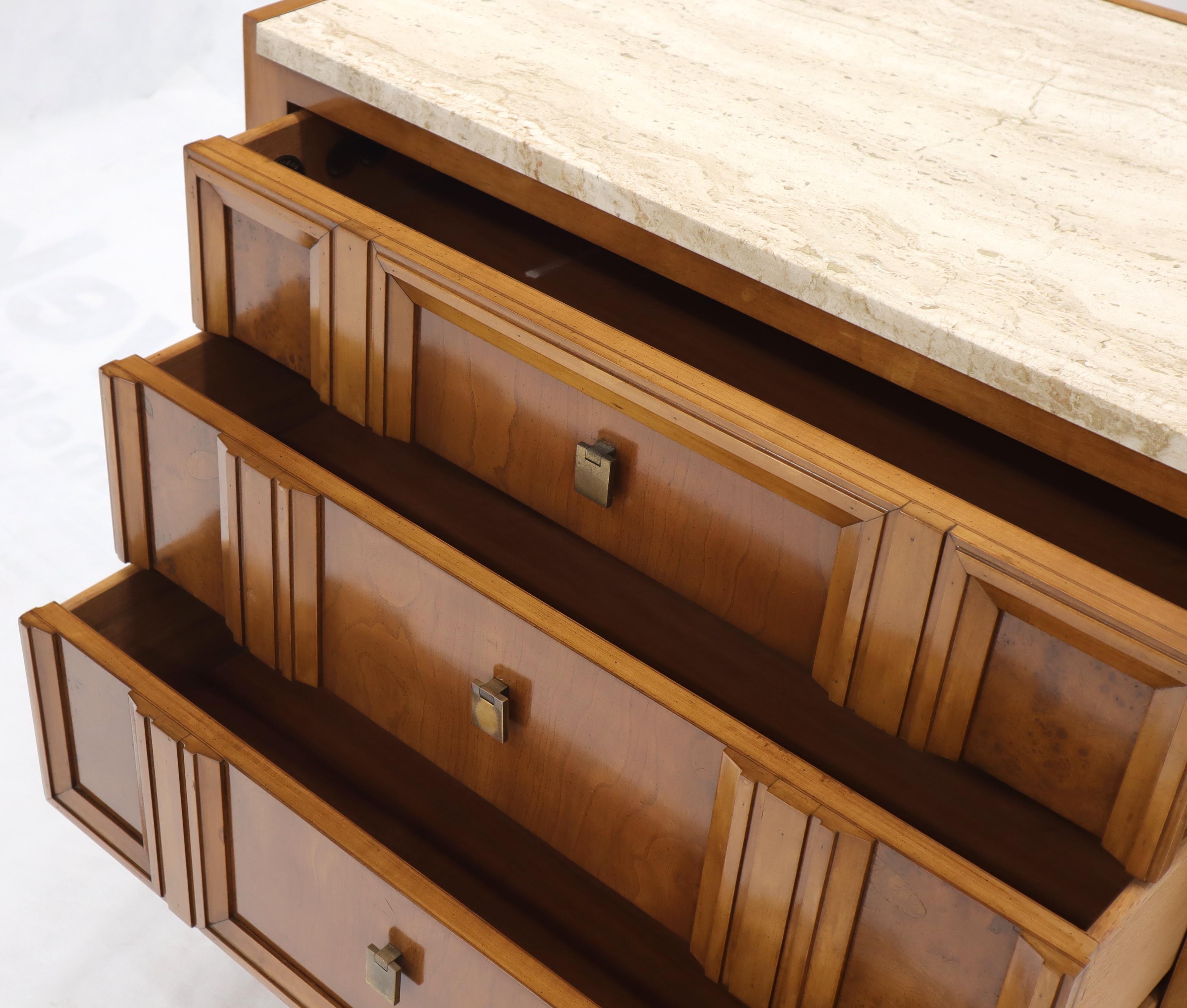 Travertine Top Three Drawers Bachelors Chest with Brass Pulls and Accents For Sale 6