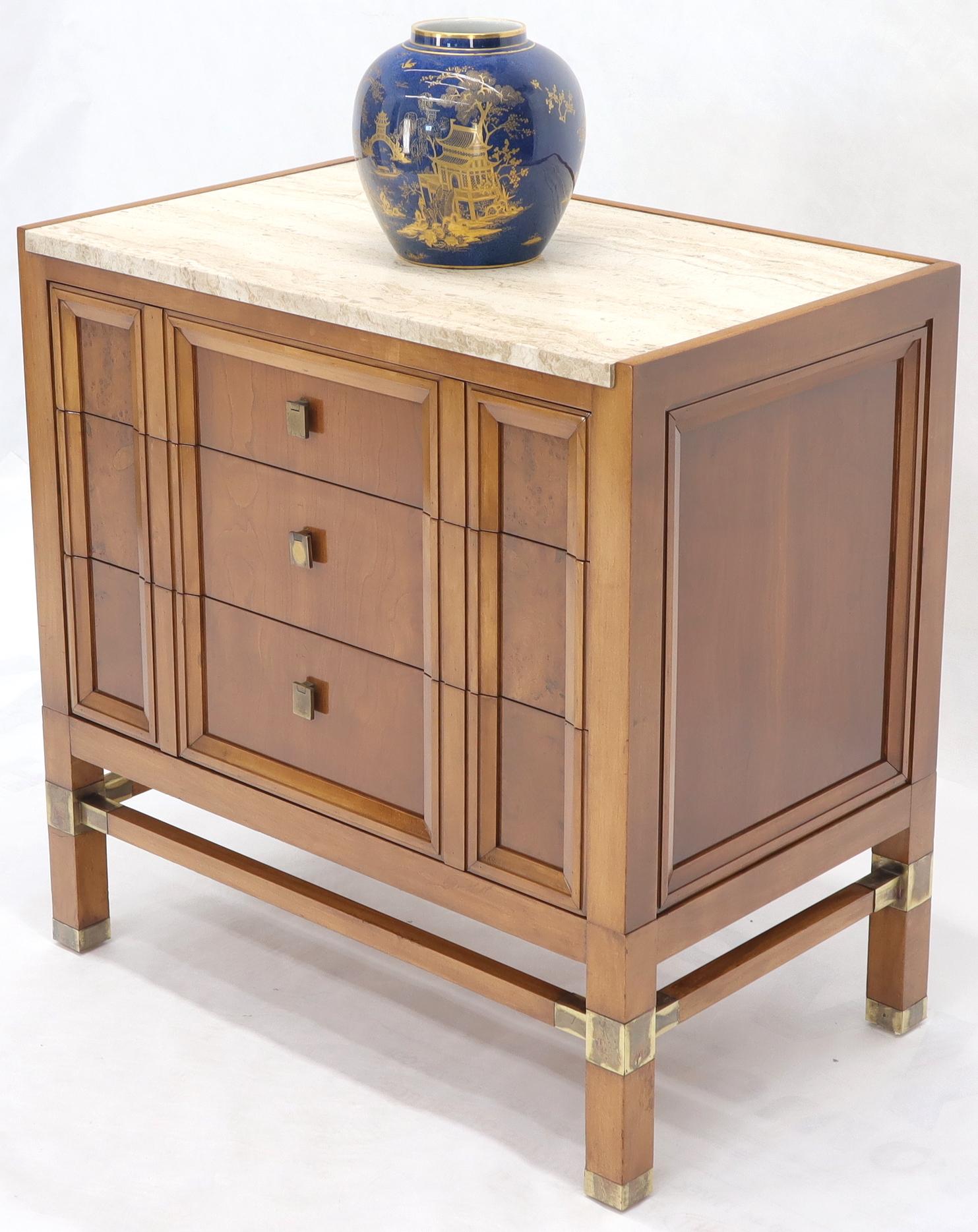 Travertine Top Three Drawers Bachelors Chest with Brass Pulls and Accents For Sale 8