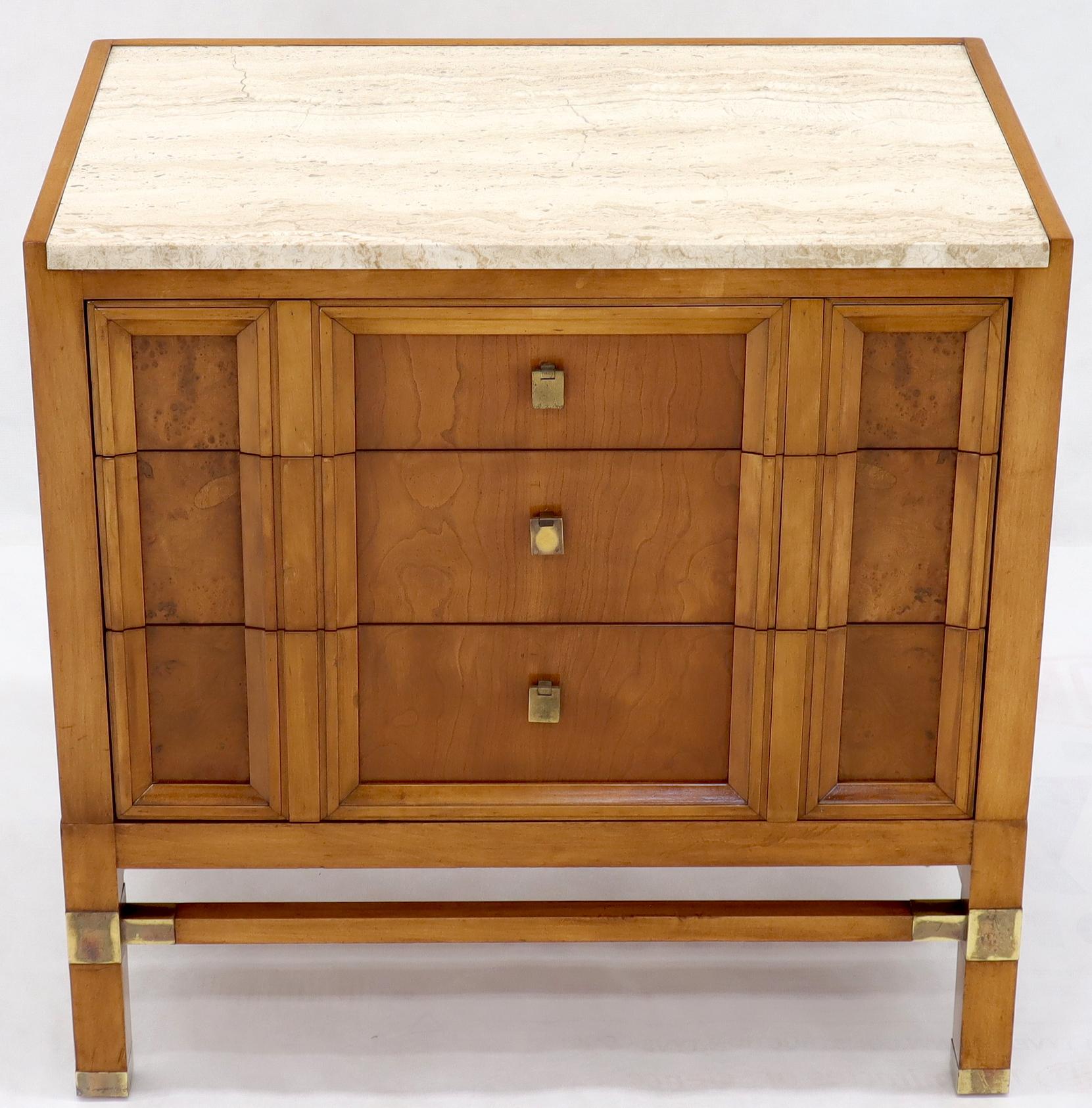 American Travertine Top Three Drawers Bachelors Chest with Brass Pulls and Accents For Sale