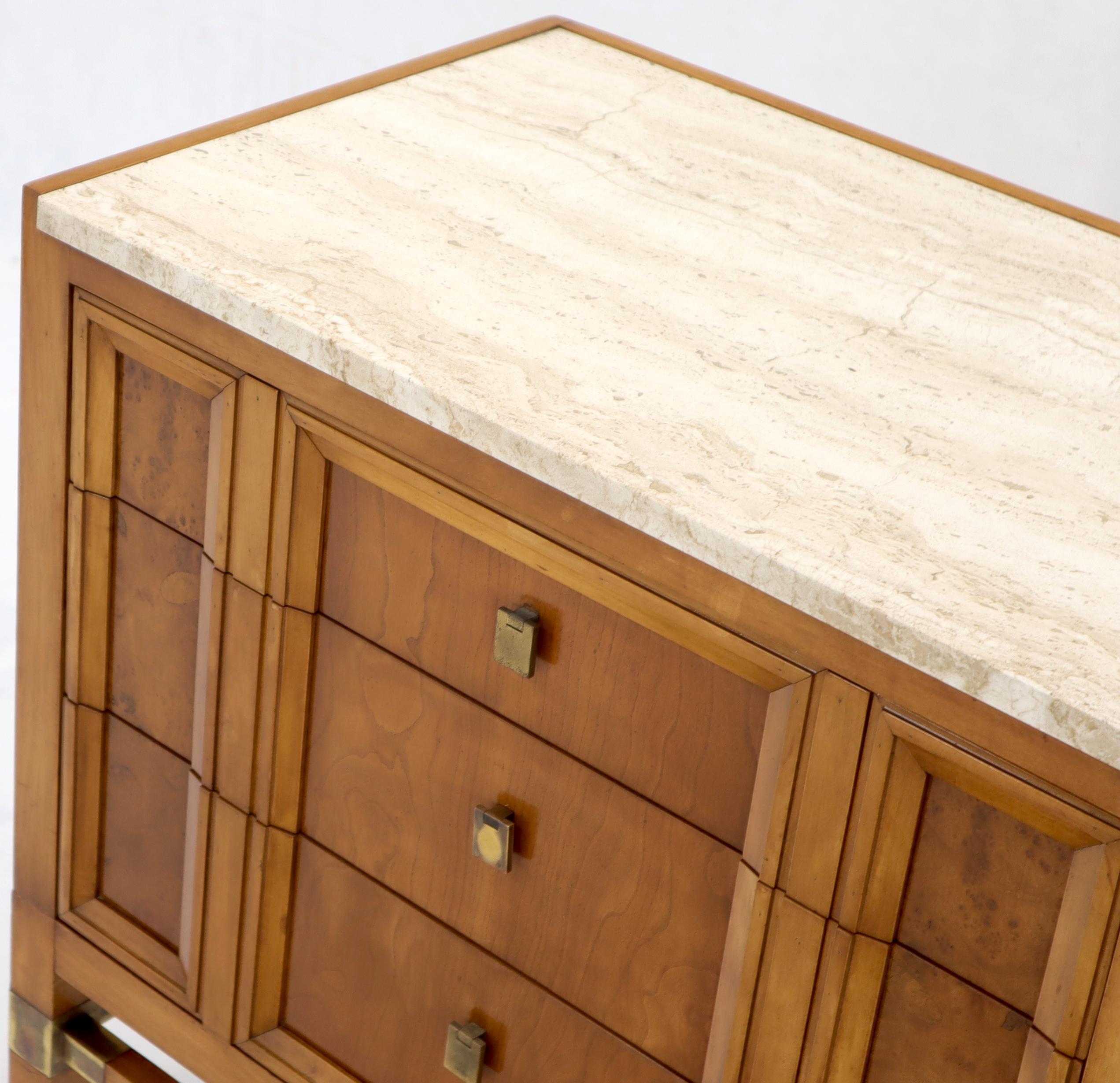 Travertine Top Three Drawers Bachelors Chest with Brass Pulls and Accents For Sale 2