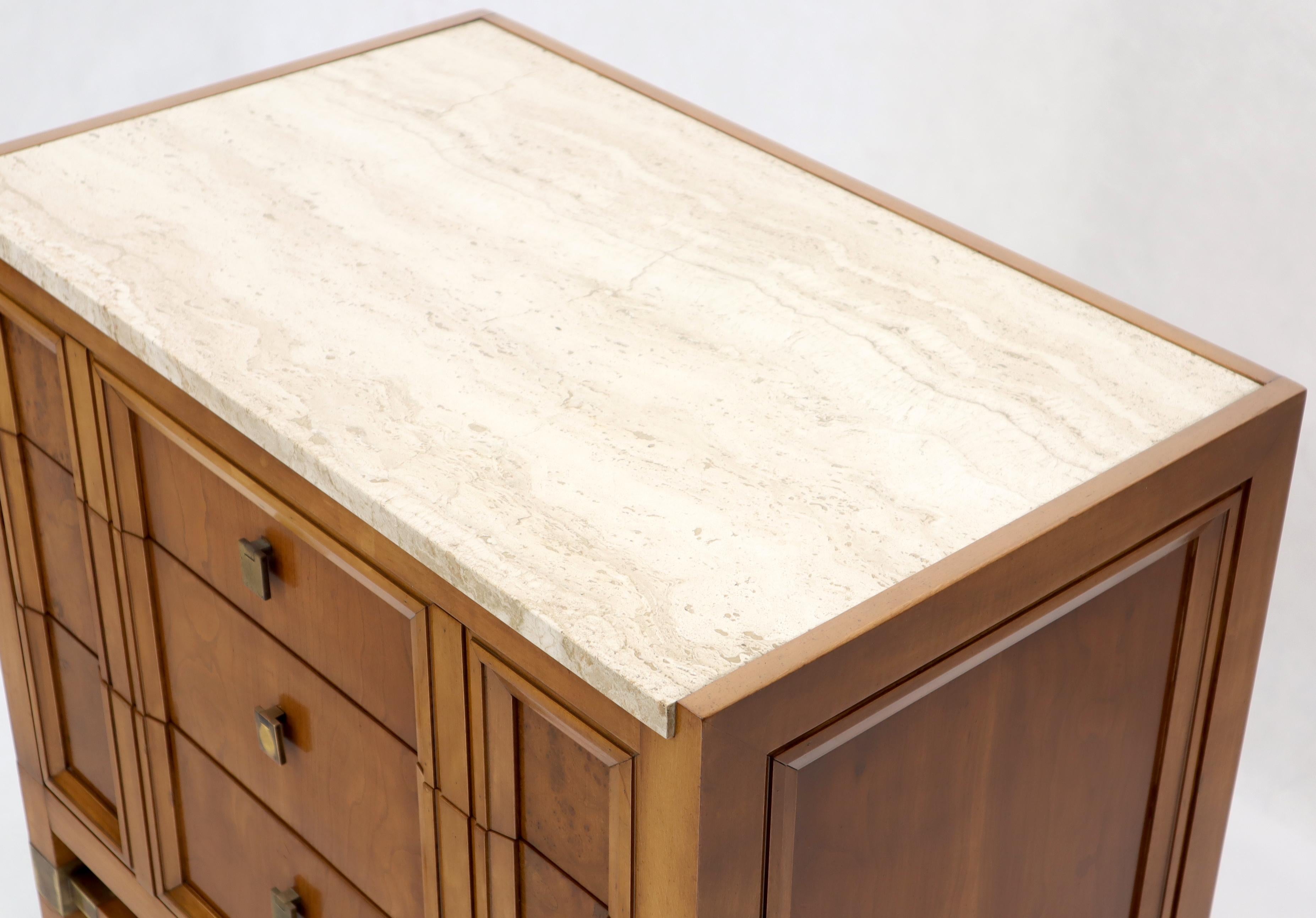Travertine Top Three Drawers Bachelors Chest with Brass Pulls and Accents For Sale 3