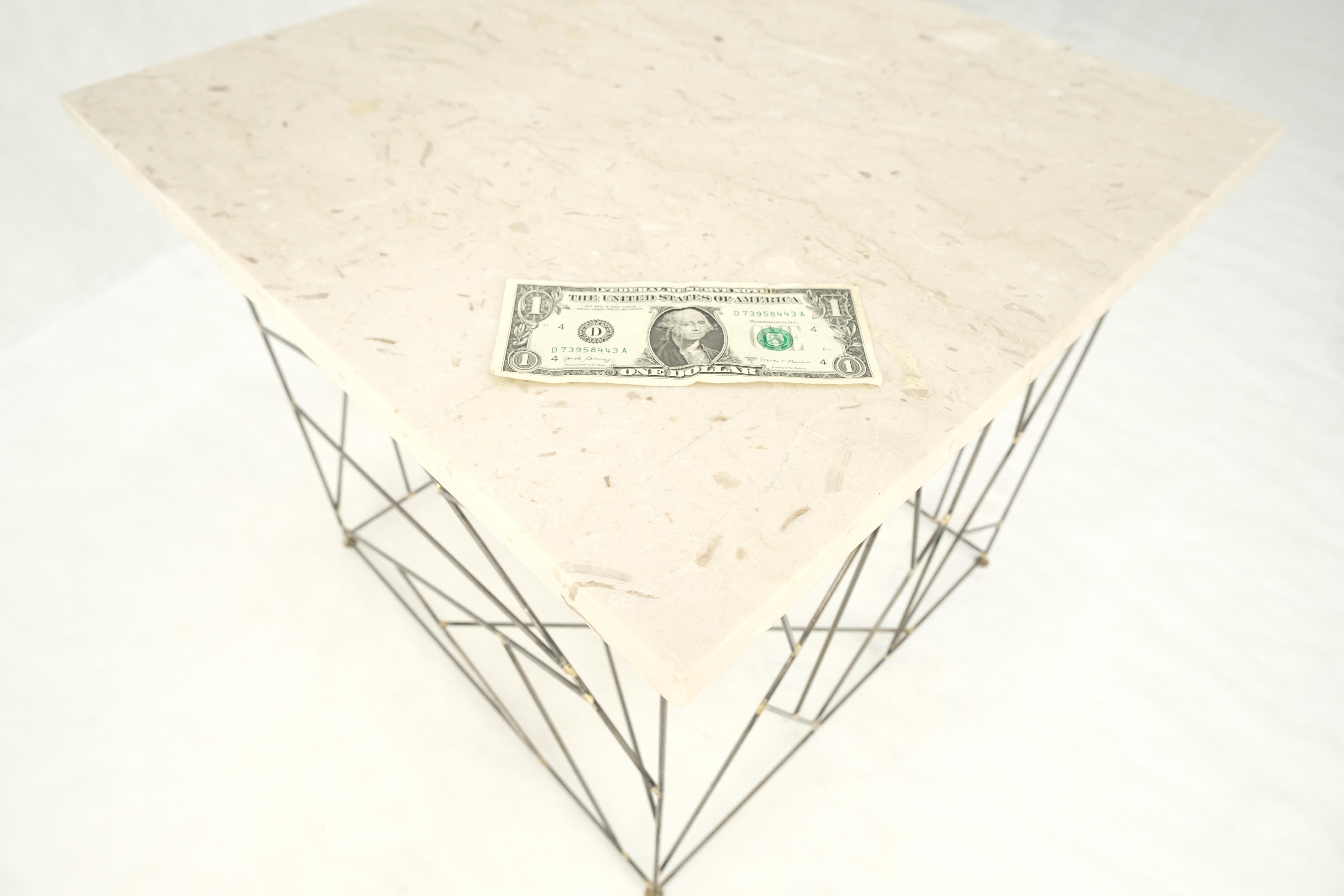 Travertine Top Wire Base Square Side End Table Stand Mid-Century Modern MINT! For Sale 6