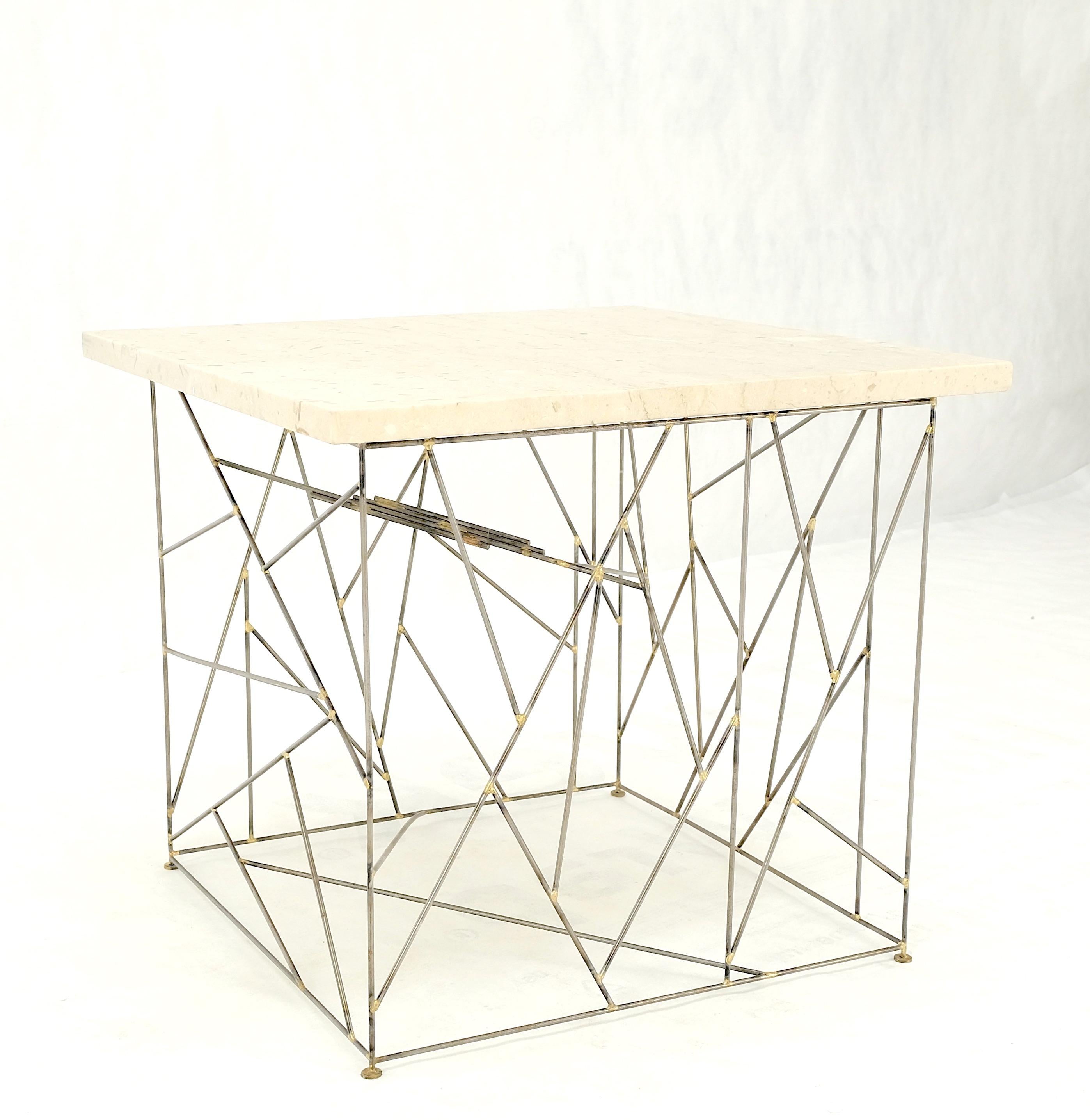 Travertine Top Wire Base Square Side End Table Stand Mid-Century Modern MINT! For Sale 7
