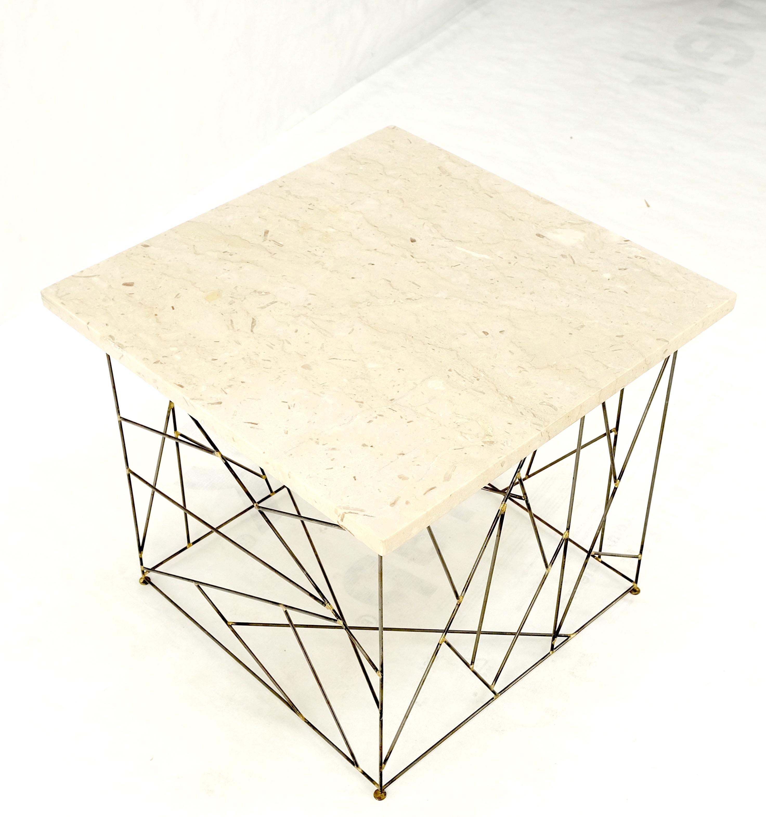 Travertine Top Wire Base Square Side End Table Stand Mid-Century Modern MINT! For Sale 8
