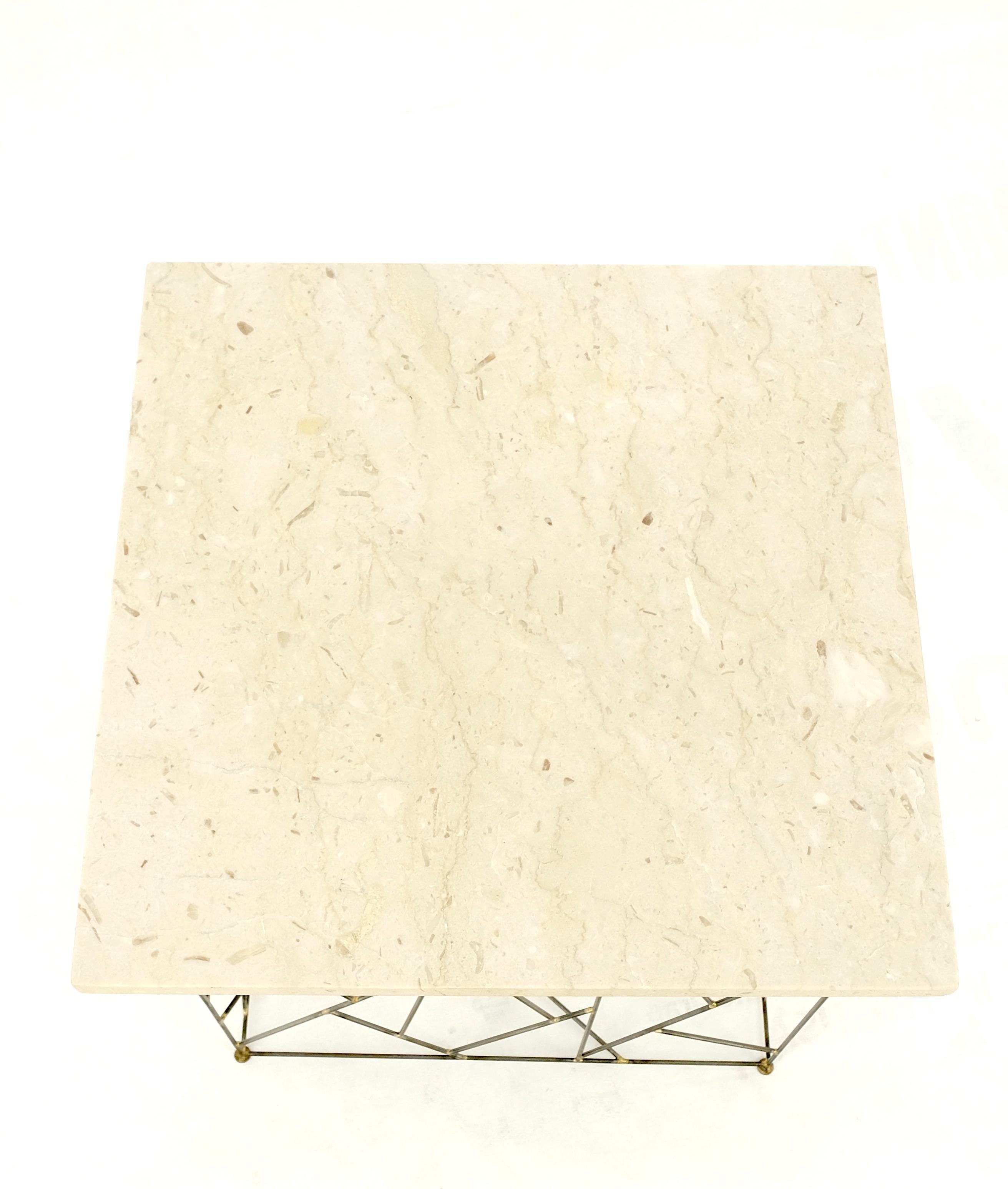 Travertine Top Wire Base Square Side End Table Stand Mid-Century Modern MINT! For Sale 9
