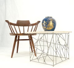 Travertine Top Wire Base Square Side End Table Stand Mid-Century Modern MINT!