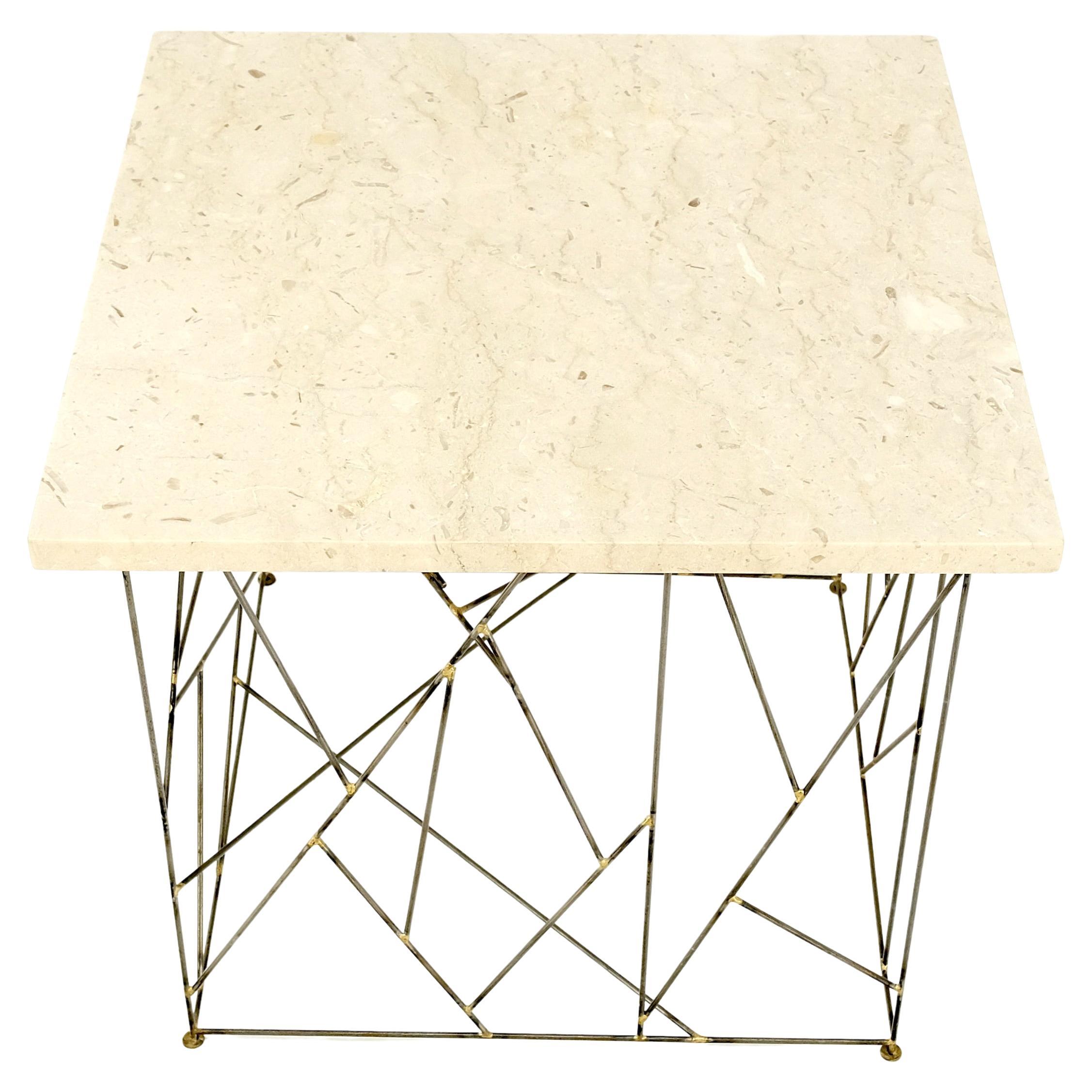 Travertine Top Wire Base Square Side End Table Stand Mid-Century Modern MINT!