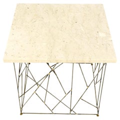 Travertine Top Wire Base Square Side End Table Stand Mid-Century Modern MINT!