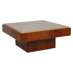 Mesa de centro de travertino y madera de nogal con vetas, de mediados de siglo. Italia c1970