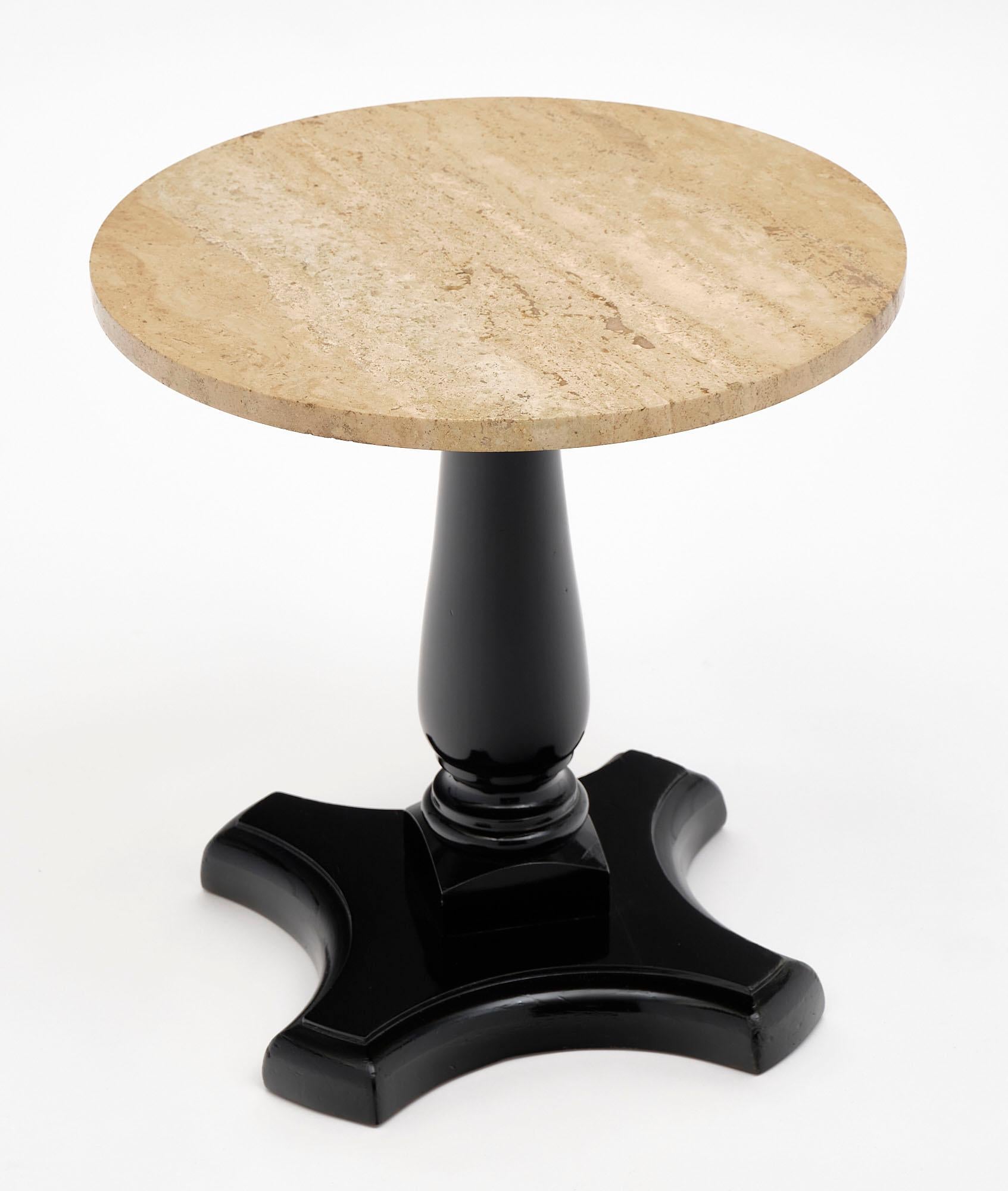 French Travertine Topped Vintage Side Table For Sale