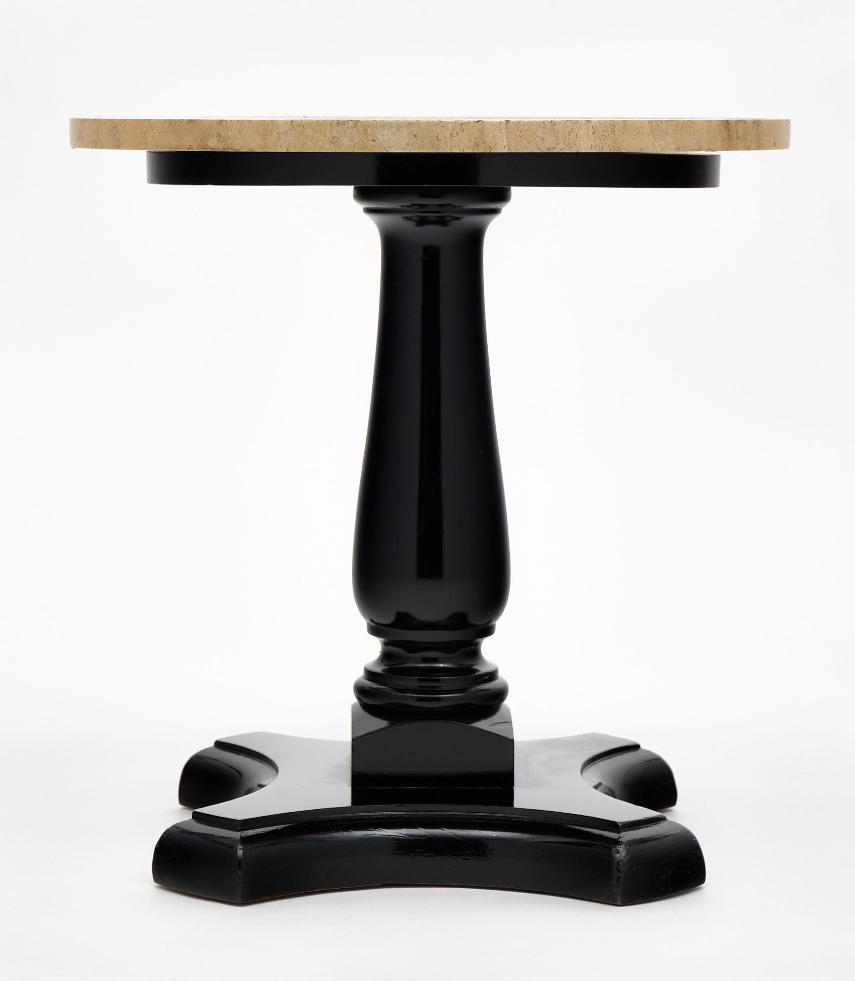 Ebonized Travertine Topped Vintage Side Table For Sale