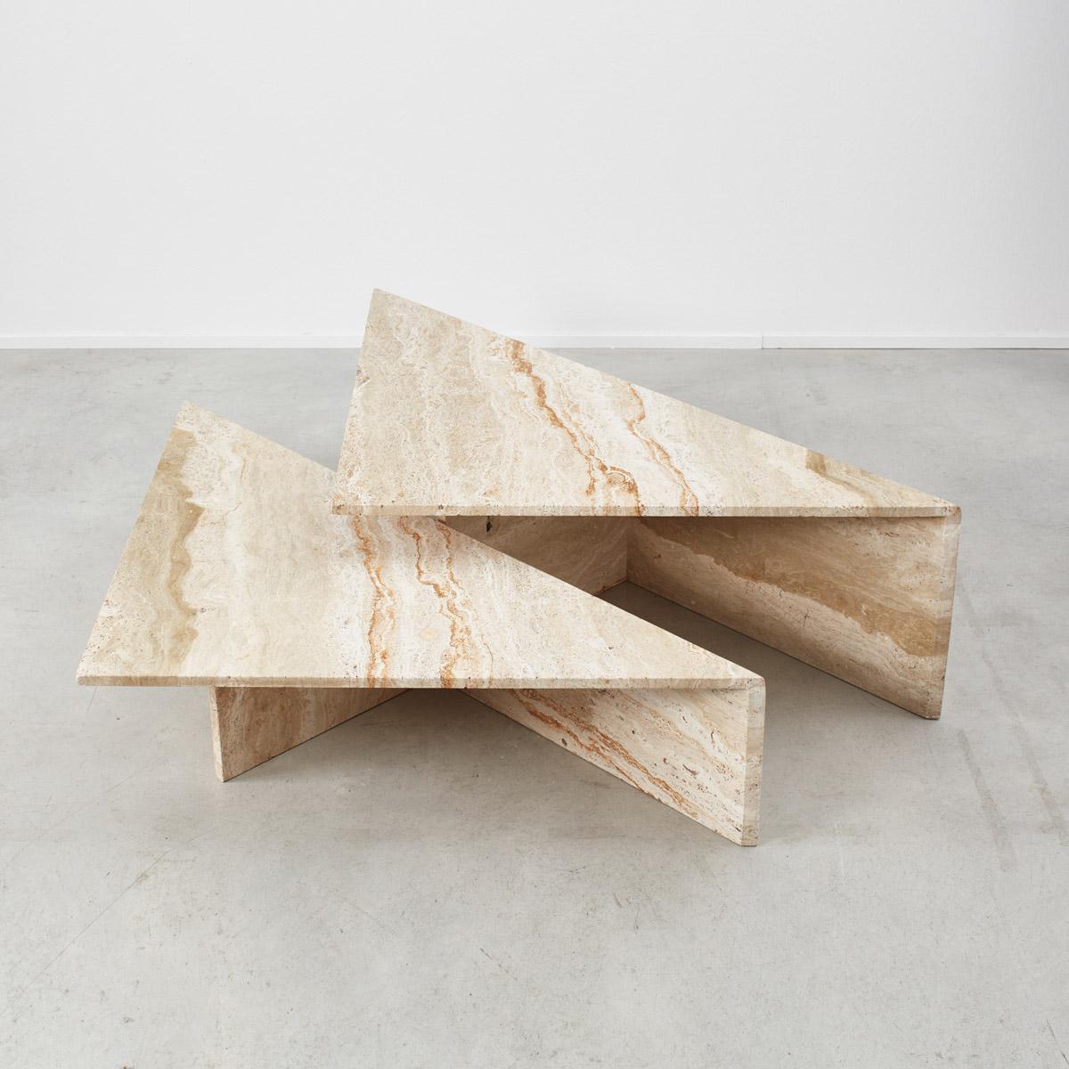 Italian Travertine Triangle Duo Coffee Table for Up&Up, Italy, circa 1970