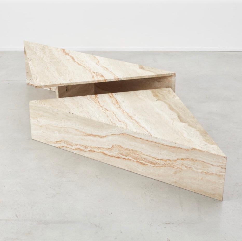 Travertine Triangle Duo Coffee Table for Up&Up, Italy, circa 1970 4