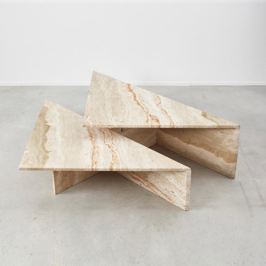 Travertine Triangle Duo Coffee Table for Up&Up, Italy, circa 1970 1