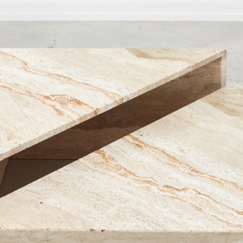 Travertine Triangle Duo Coffee Table for Up&Up, Italy, circa 1970 3