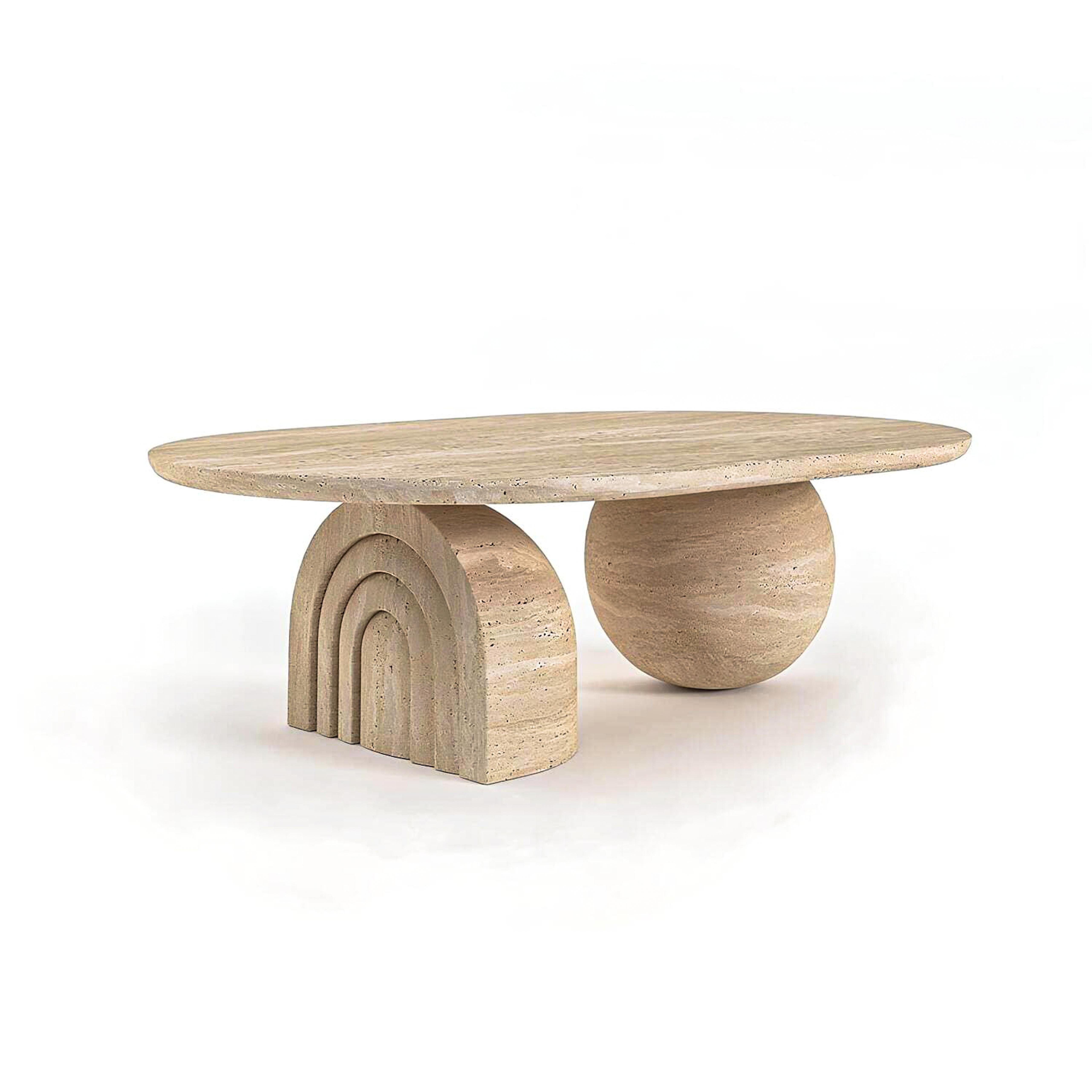 Moderne Table basse tulipe en travertin - Table centrale en marbre travertin en vente