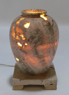 Travertine Urn Lamp with Warm Glow Mid Century Modern Italy