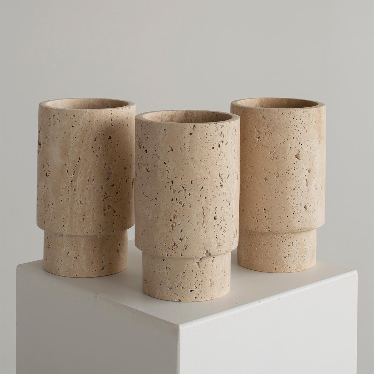 Modern Travertine Vase and Wine Cooler