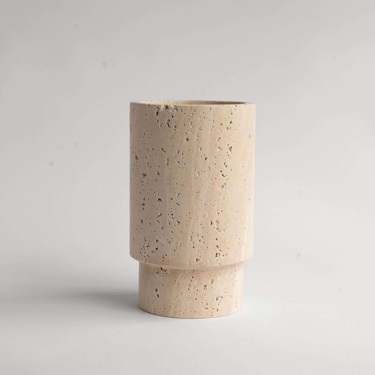Hand-Crafted Travertine Vase and Wine Cooler
