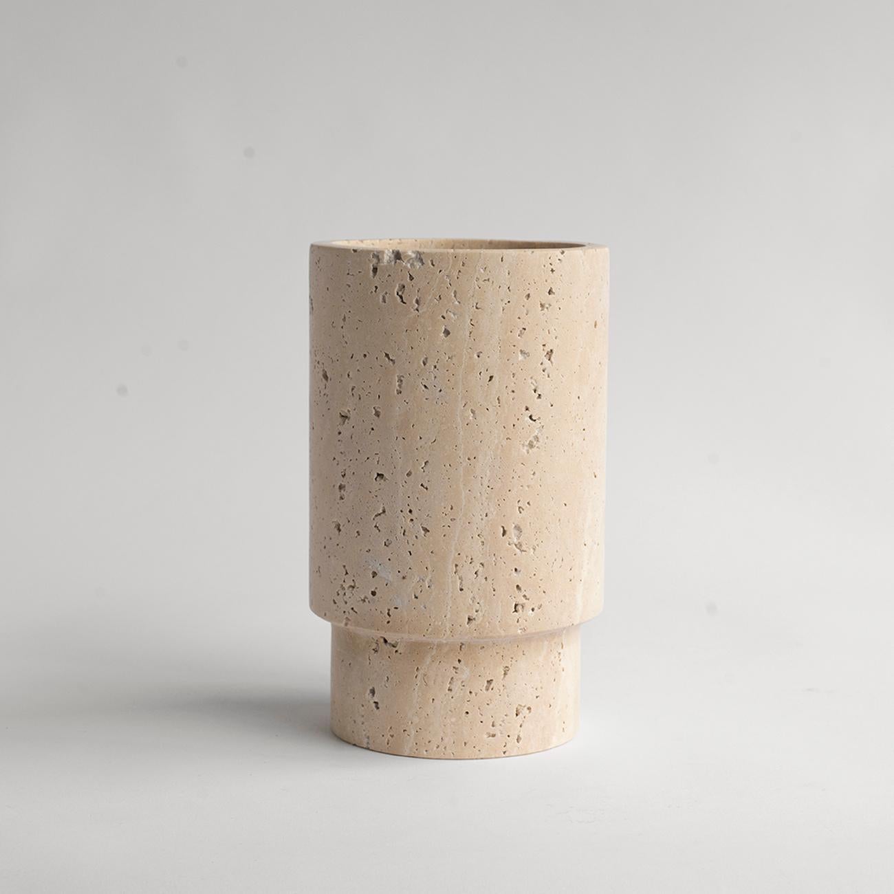 Hand-Crafted Travertine Vase and Wine Cooler For Sale