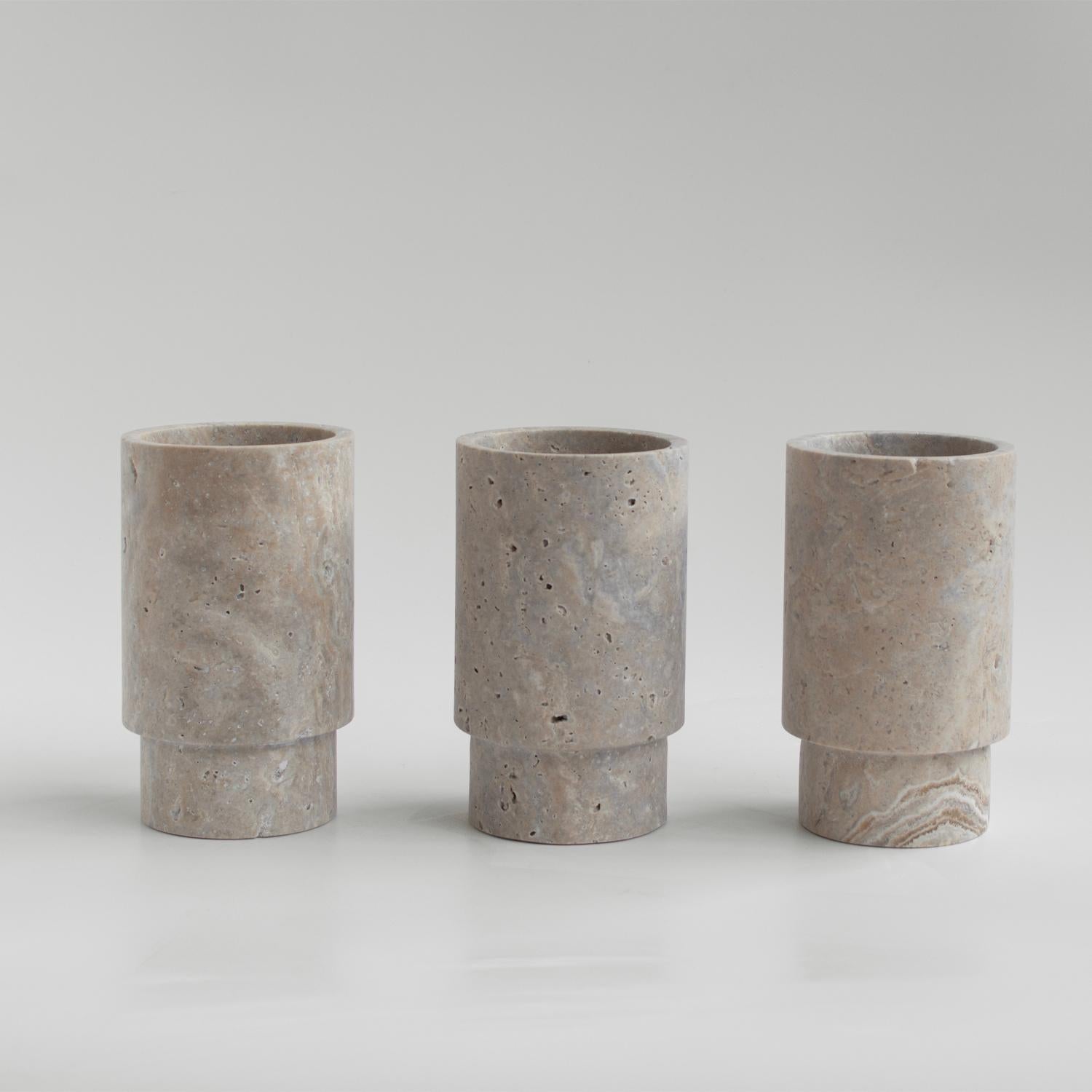 Hand-Crafted Travertine Vase and Wine Cooler For Sale