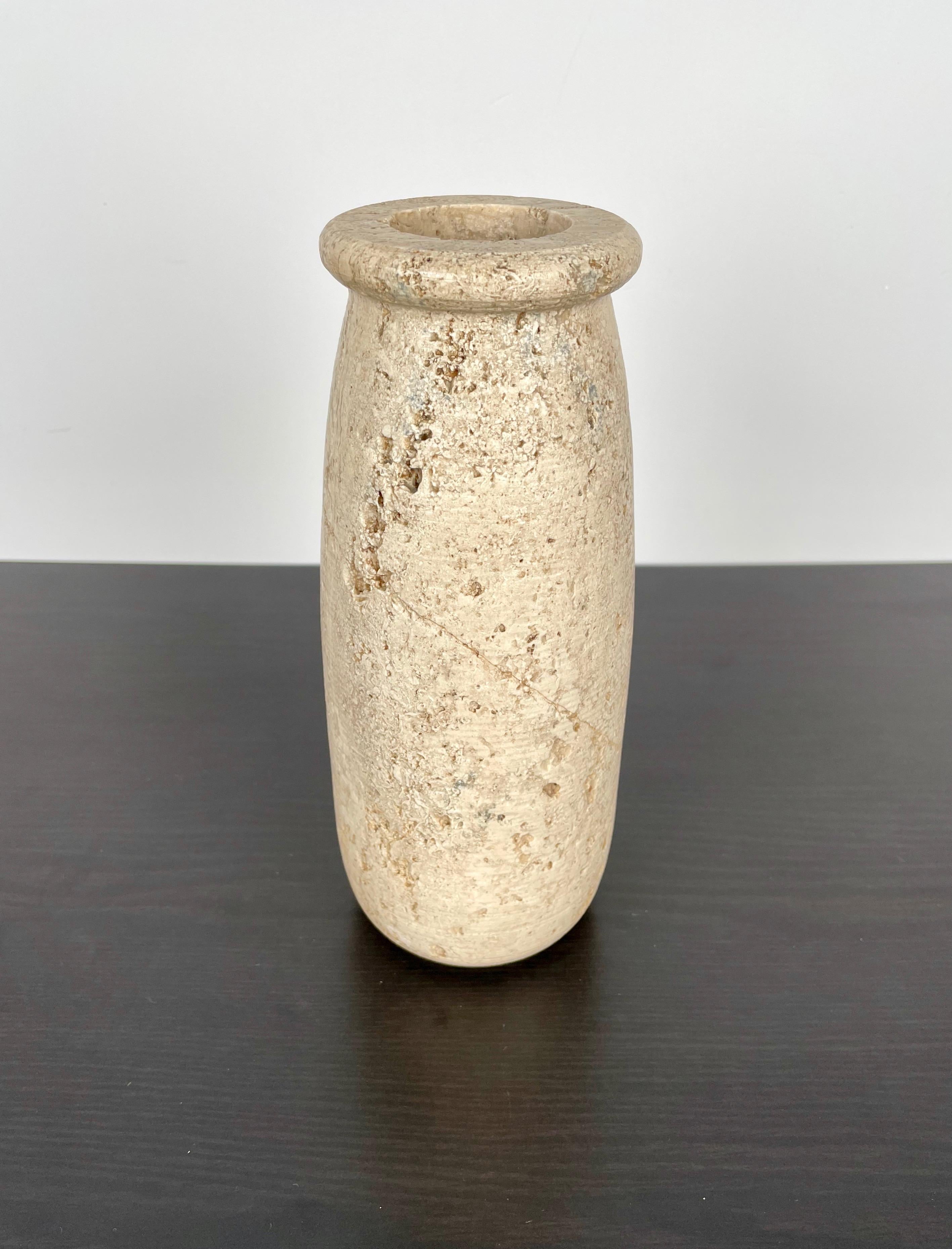 Mid-Century Modern Travertine Vase in the Style of Angelo Mangiarotti, Italy, 1970s