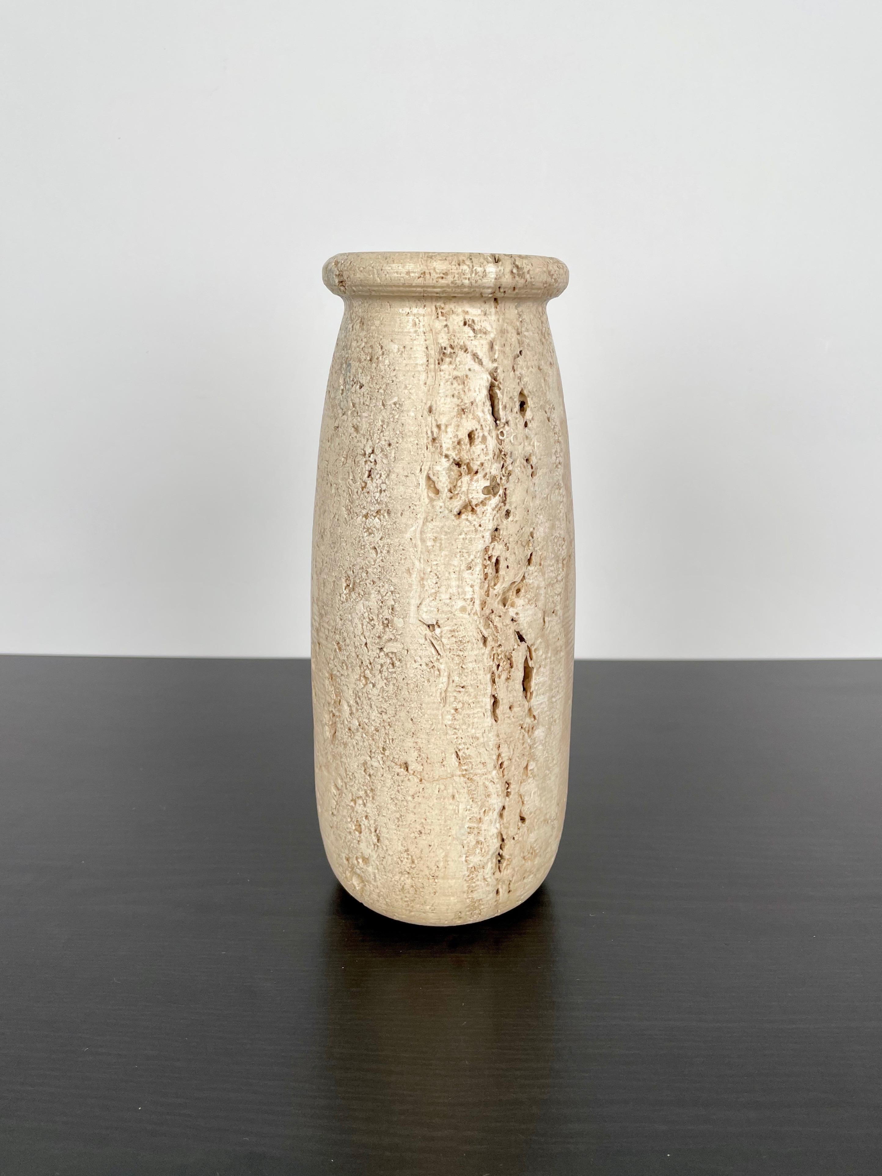 Italian Travertine Vase in the Style of Angelo Mangiarotti, Italy, 1970s