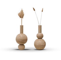 VASE TRAVERTINE set de 2, objet décoratif en travertin pierre naturelle - Vase