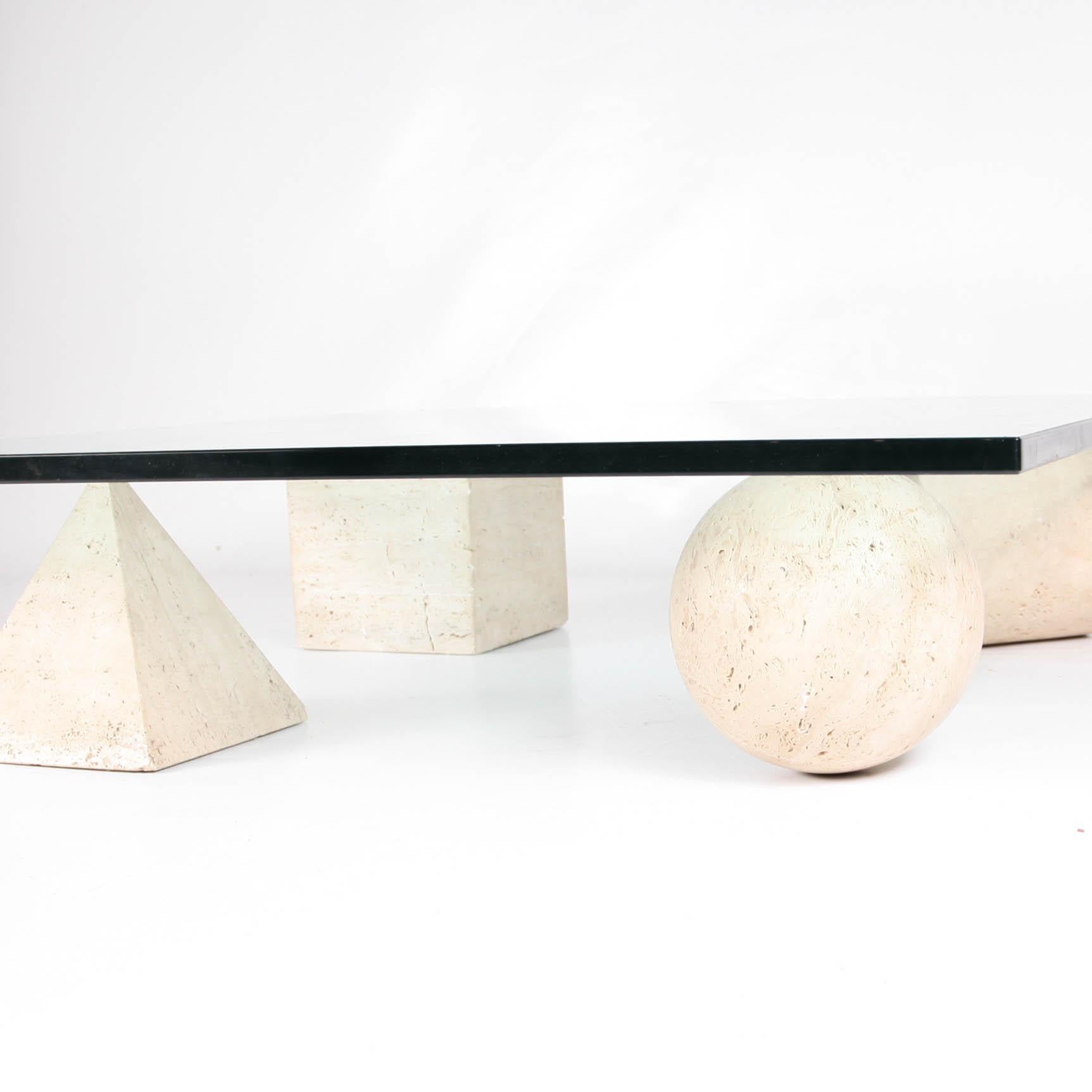 Mid-Century Modern Travertine Vintage Coffee Table Metafora by Massimo Vignelli