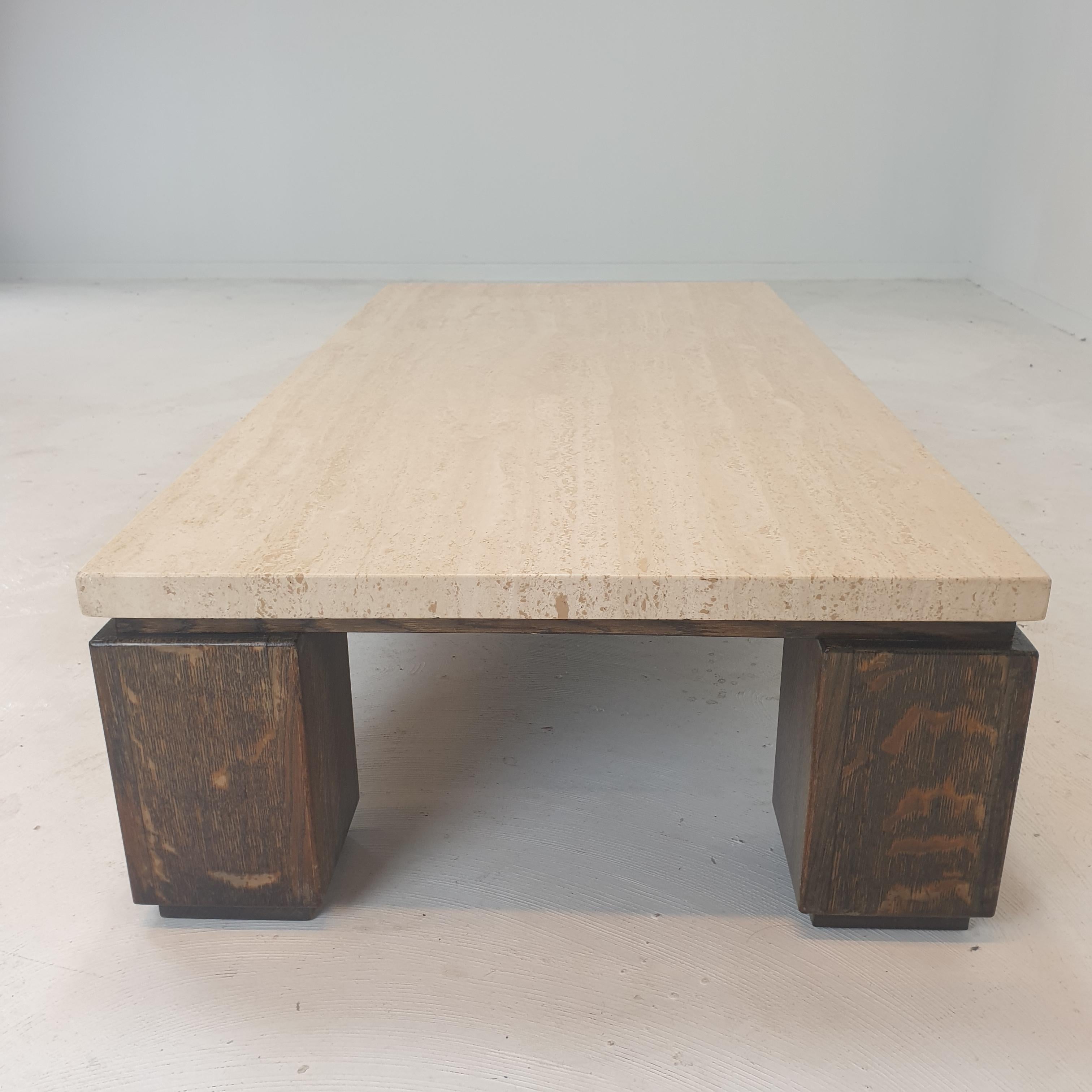 Late 20th Century Travertine with Wengé Coffee Table, 1970s For Sale