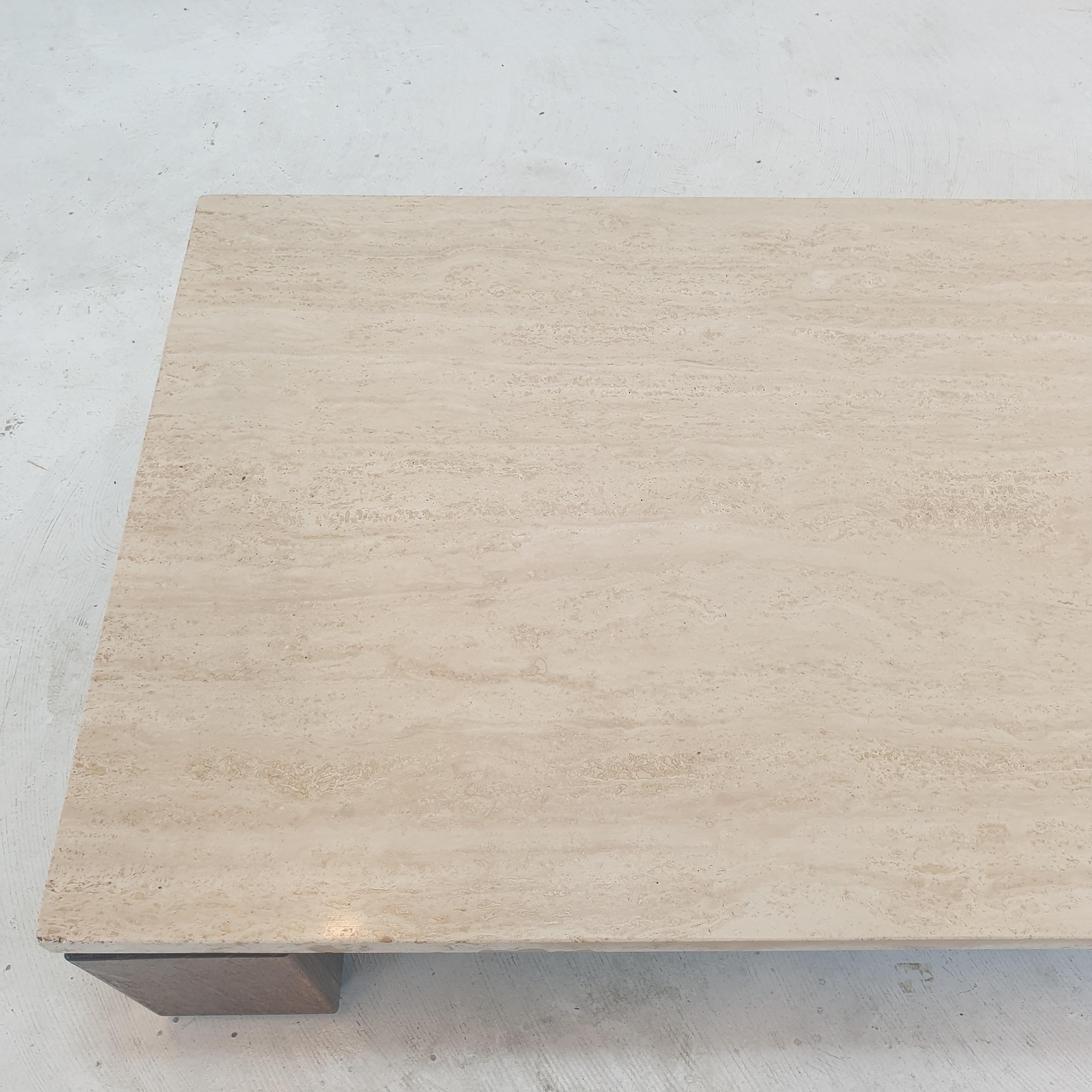 Travertine with Wengé Coffee Table, 1970s For Sale 1