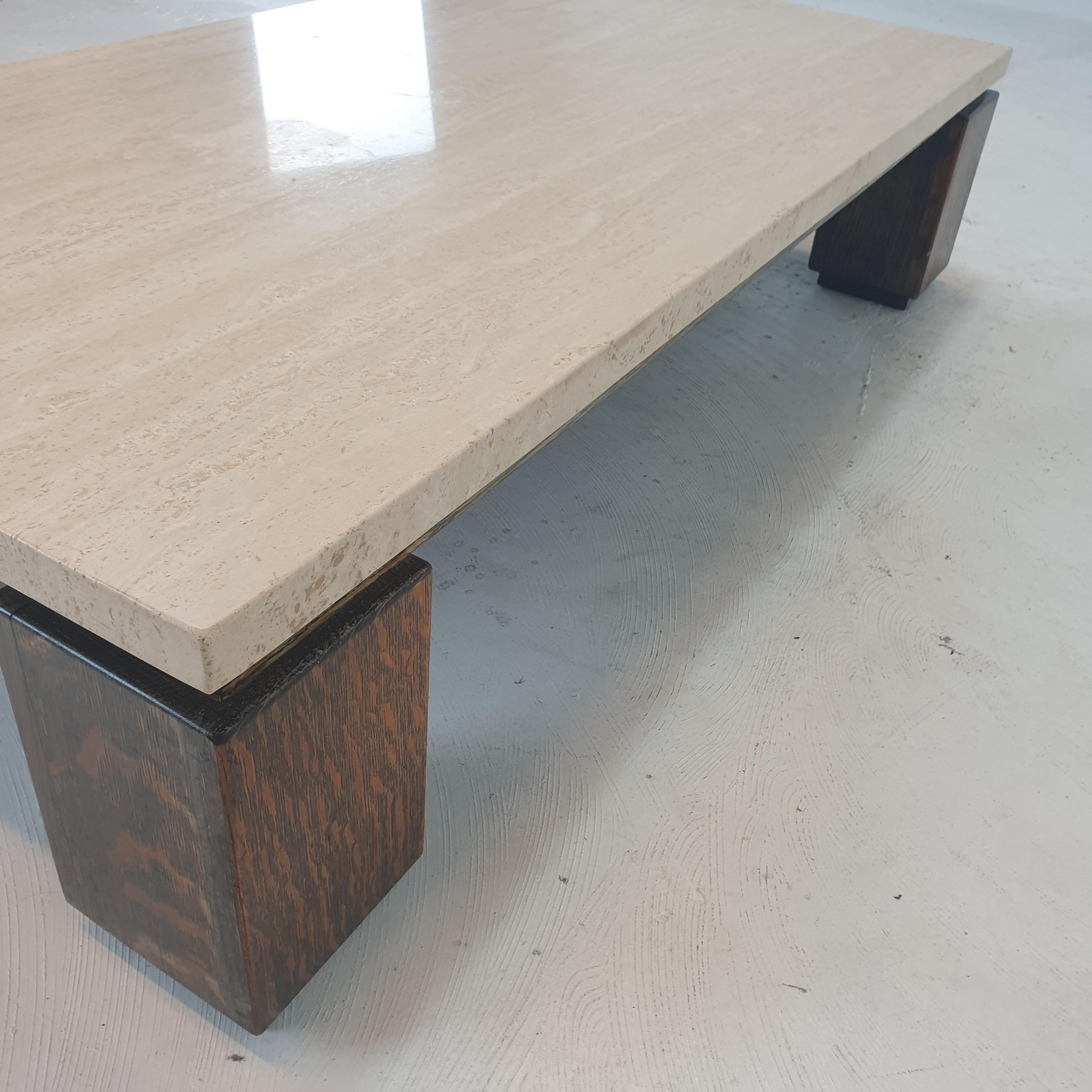 Travertine with Wengé Coffee Table, 1970s For Sale 3