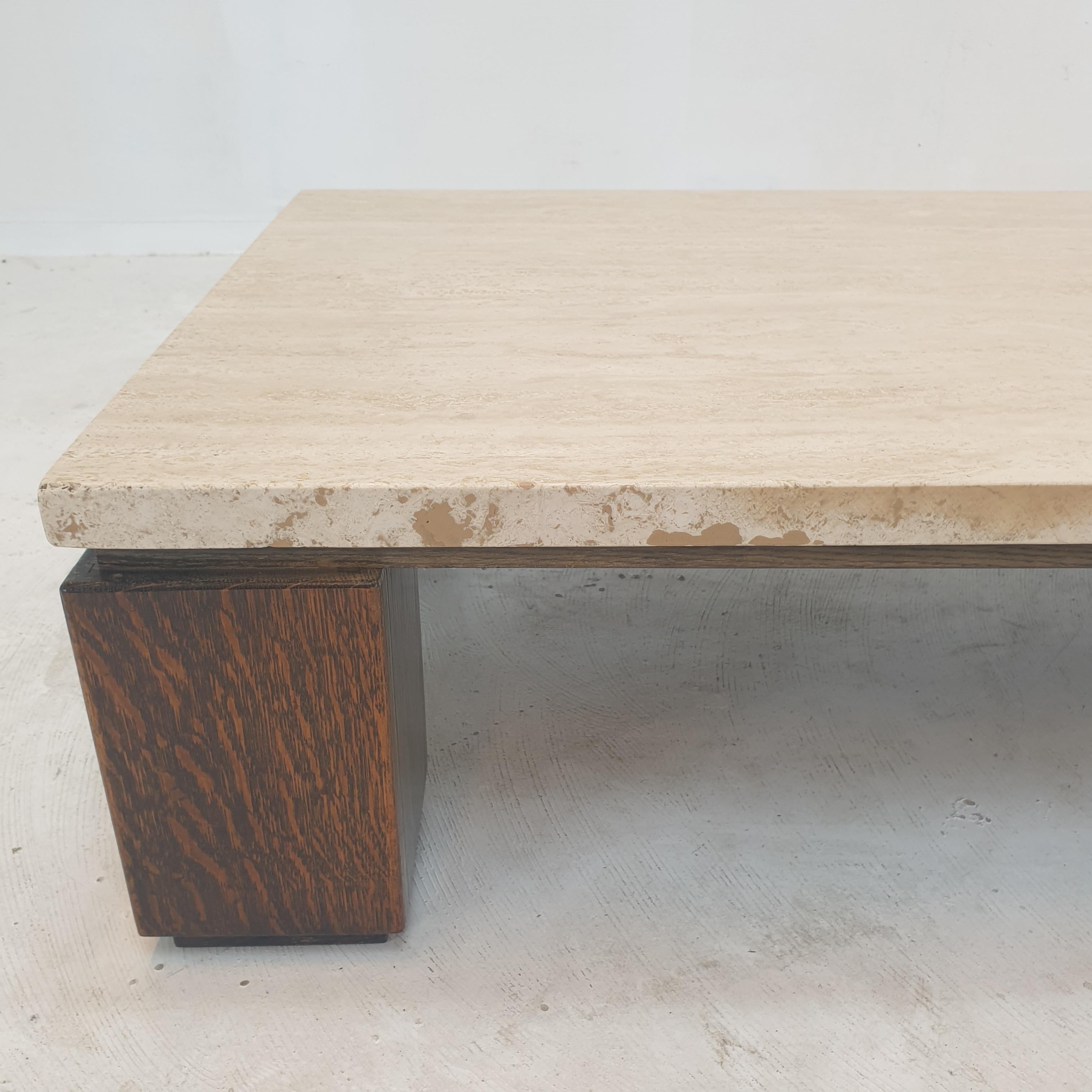 Travertine with Wengé Coffee Table, 1970s For Sale 6