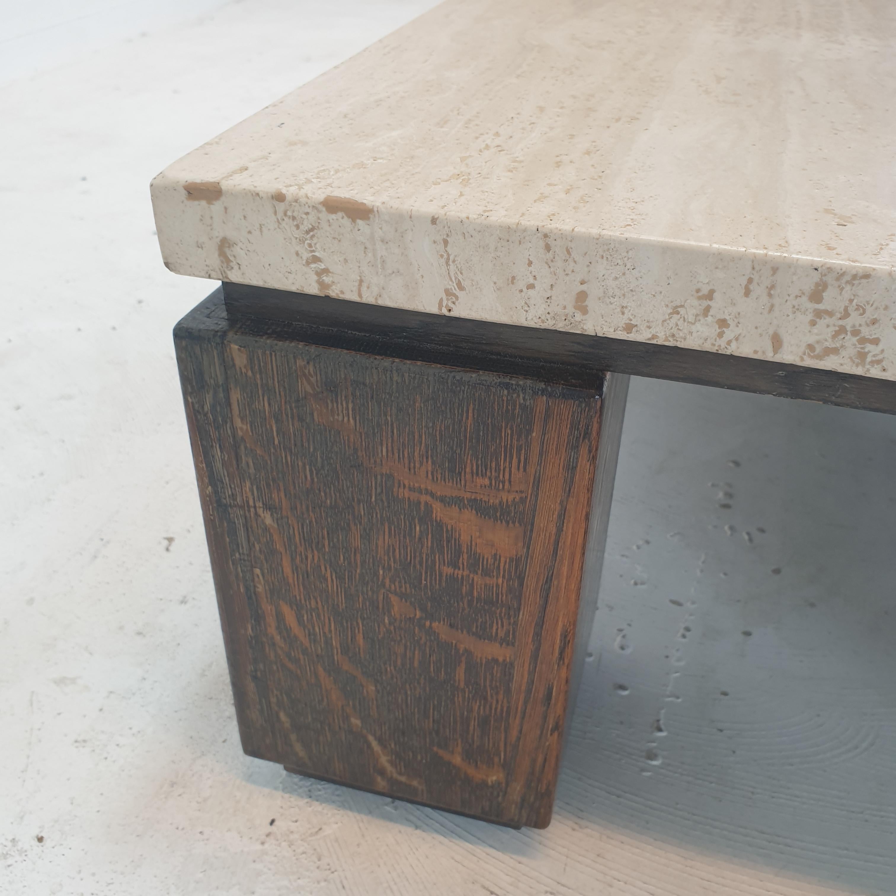 Travertine with Wengé Coffee Table, 1970s For Sale 8