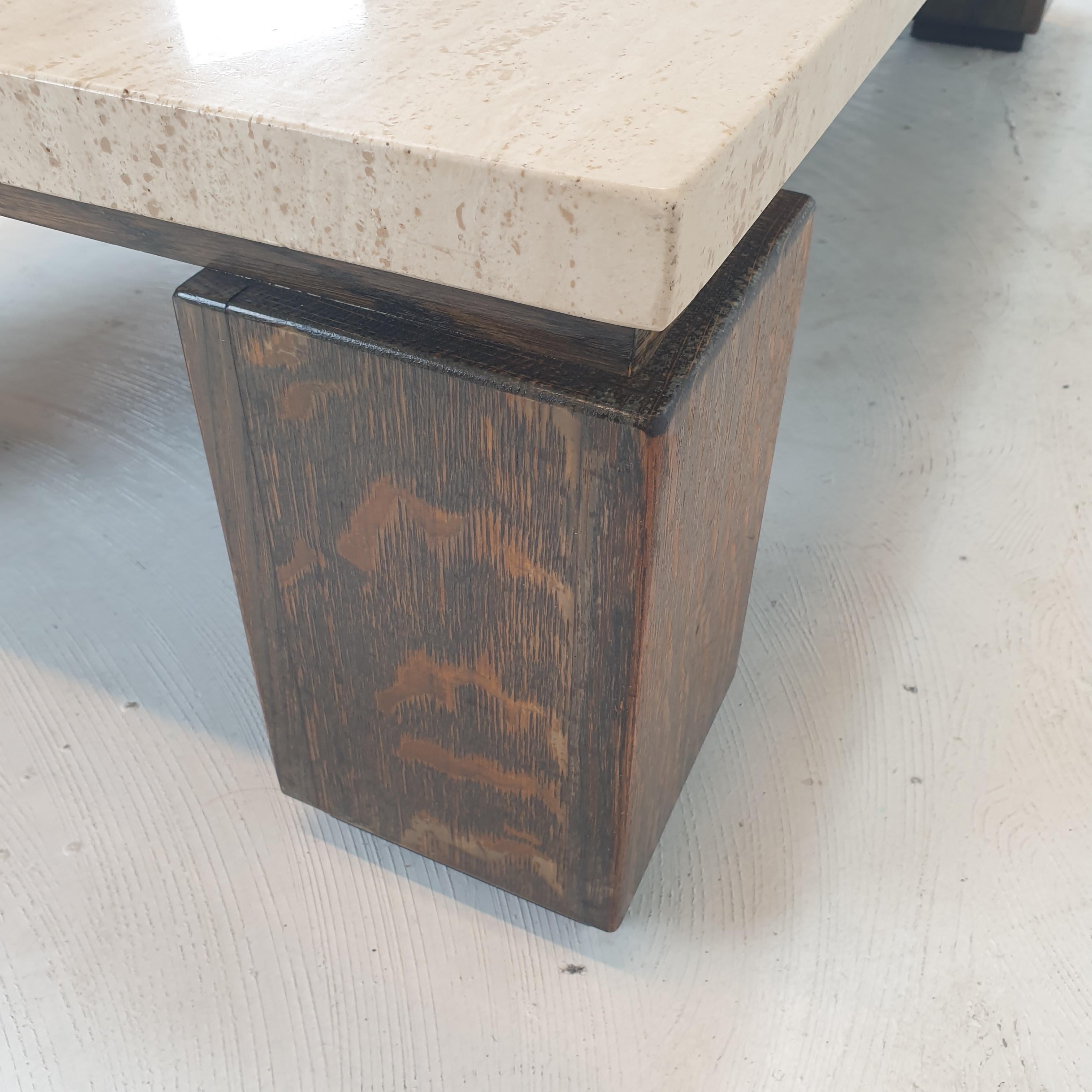 Travertine with Wengé Coffee Table, 1970s For Sale 9