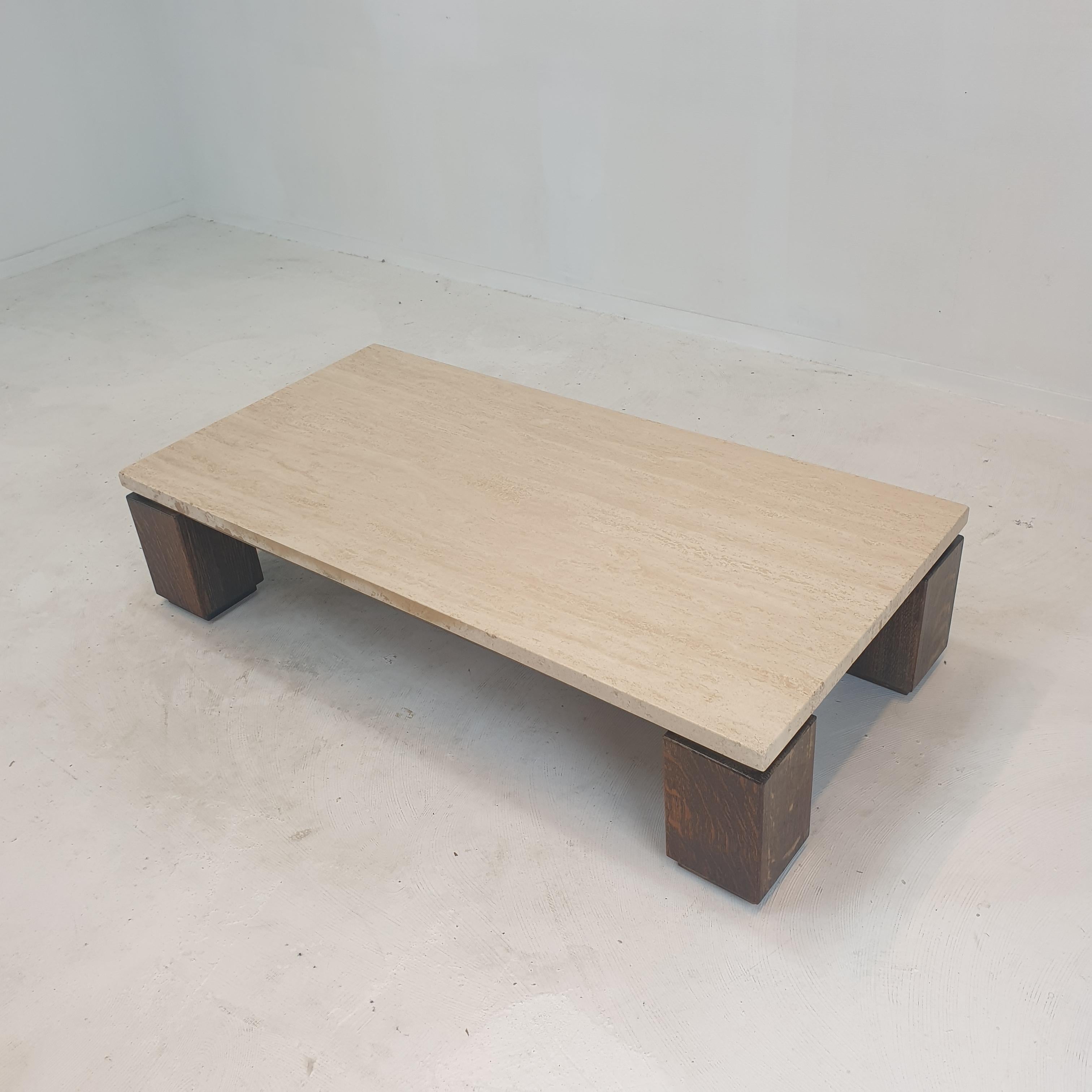 Mid-Century Modern Travertine with Wengé Coffee Table, 1970s For Sale