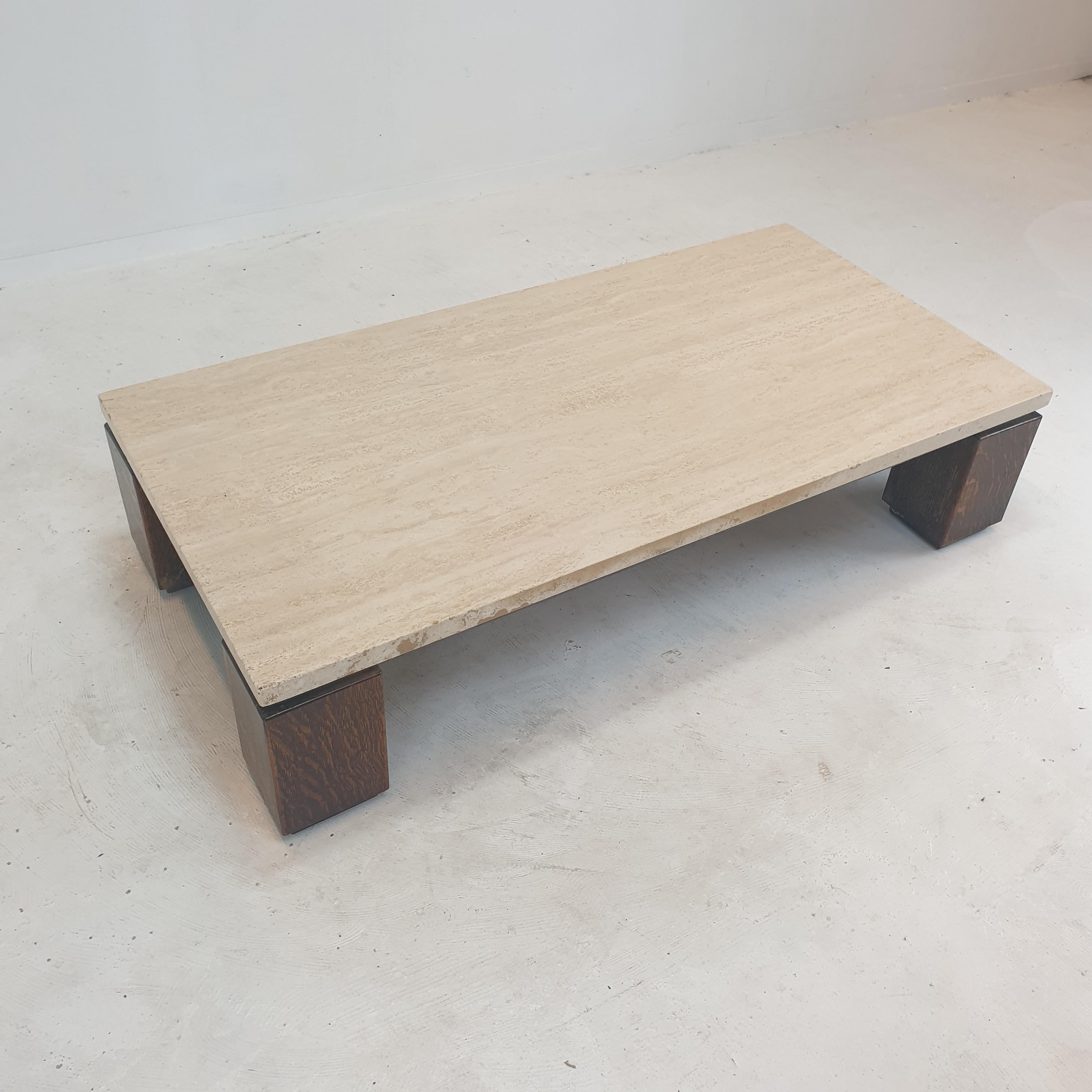 Travertine with Wengé Coffee Table, 1970s In Good Condition For Sale In Oud Beijerland, NL