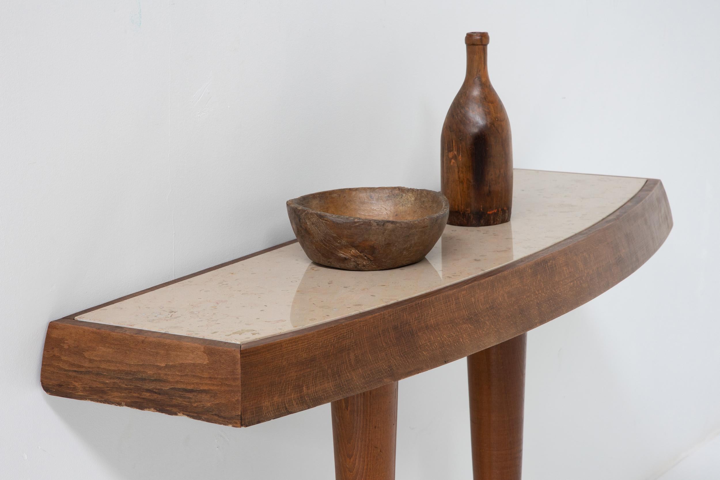 Mid-20th Century Travertine & Wood Console Table, Mid-Century Modern, Floating Effect, 1960's