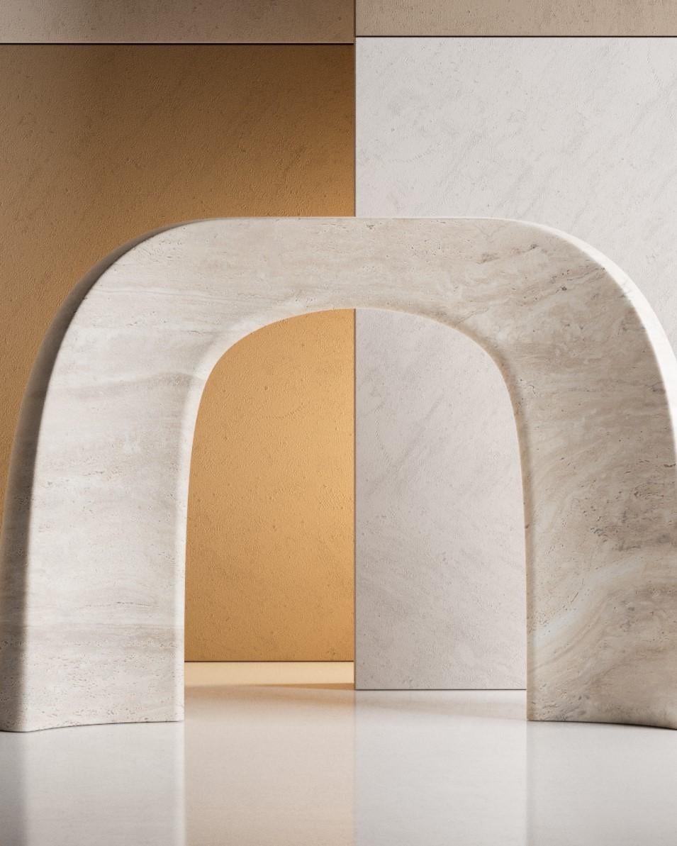 Italian Travertino Classico Shan Marble Console by Serafini For Sale