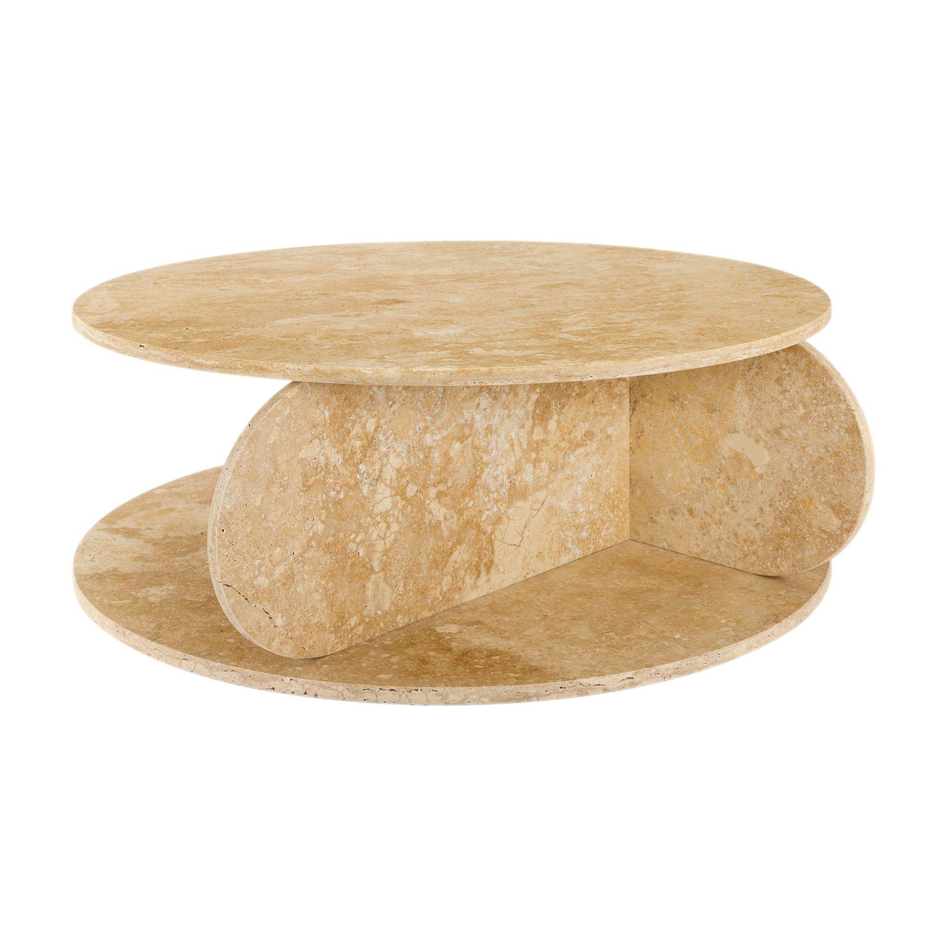 Marbre Table basse ronde en marbre Travertino en vente