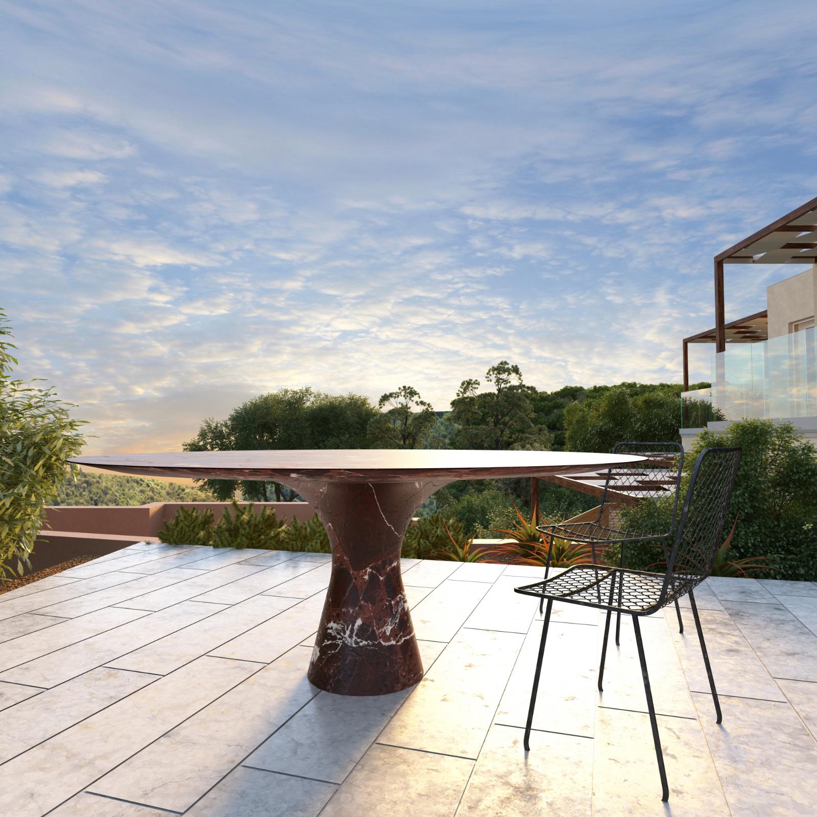 Travertino Rosso Refined Contemporary Marble Low Round Table 27/100 For Sale 5