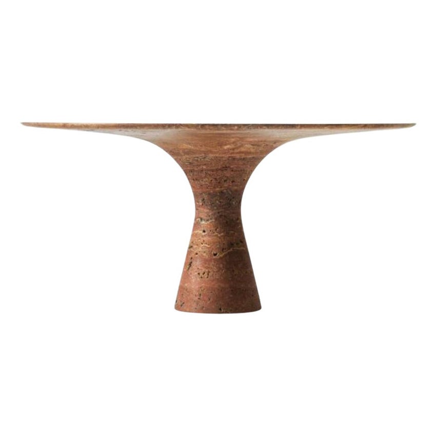 Travertino Rosso Refined Contemporary Marble Low Round Table 36/100 For Sale